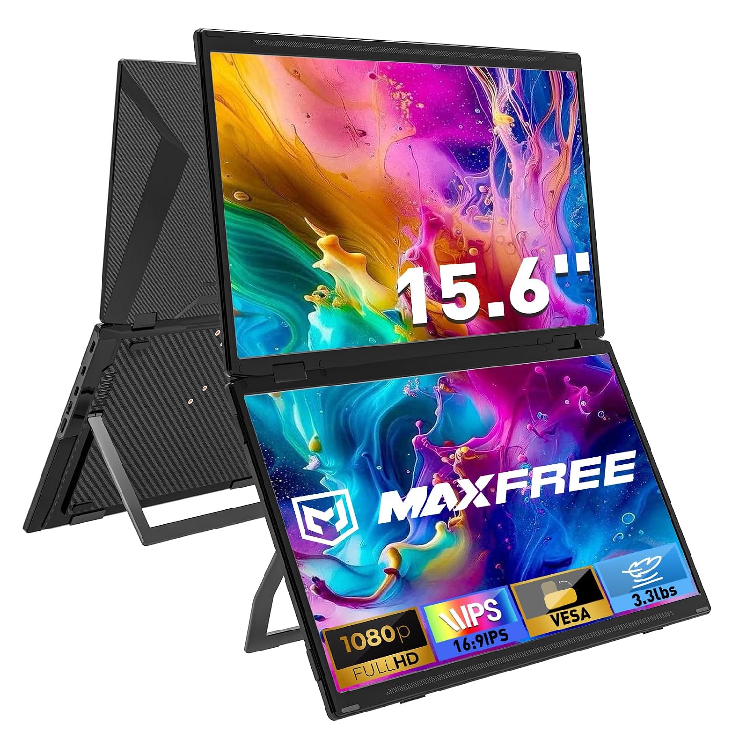 Maxfree M3 Laptop Screen Extender, 1080P FHD 15.6' Portable Dual Monitor with Type-C, HDMI, Plug & Play, VESA Mountable, Folding Dual Monitor for Laptop/PC/Windows/Mac(M1/M2/M3 Chip)/Phone/Ps4/Switch