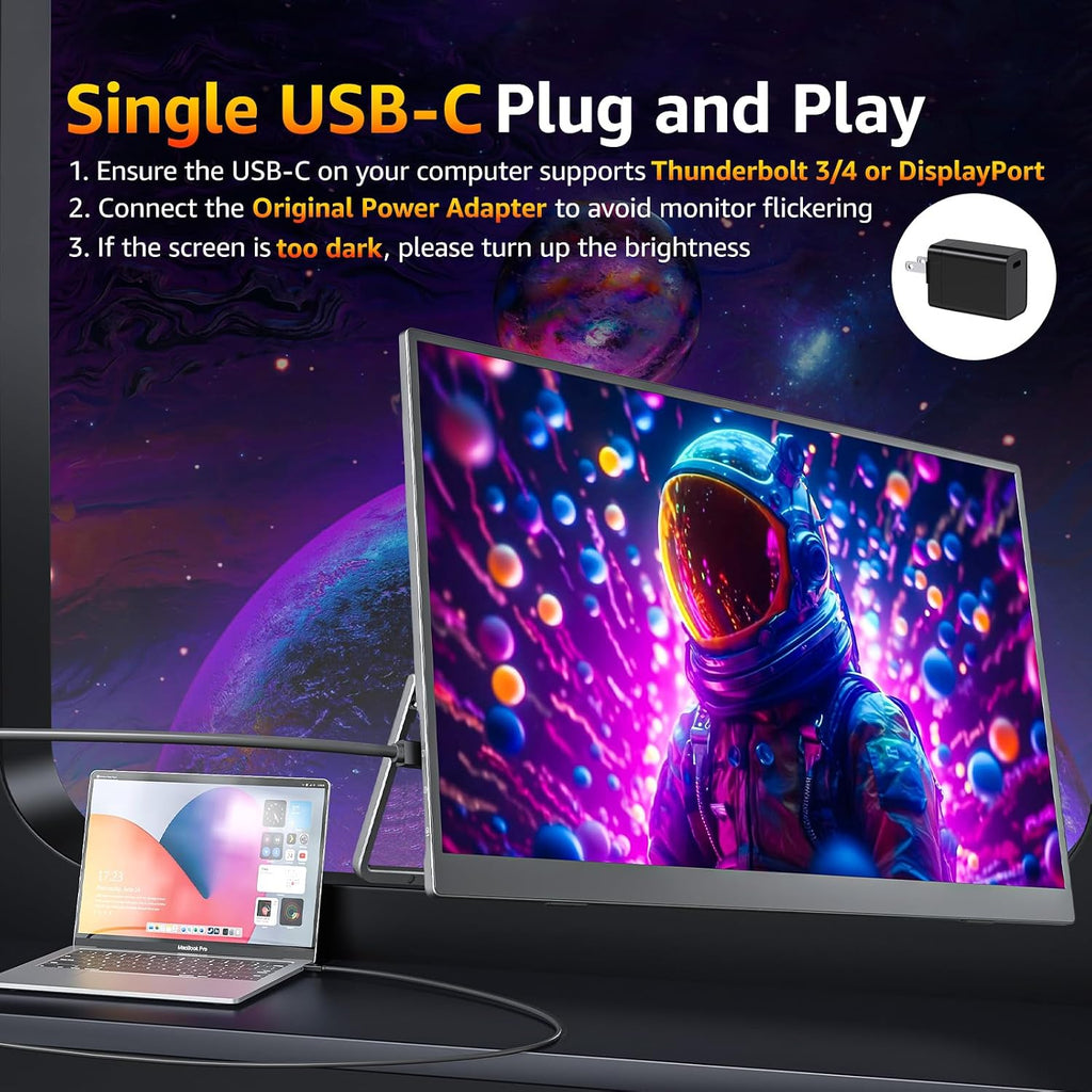 cocopar Portable Monitor IPS Travel Monitor with USB-C HDMI Portable Screen for Laptop MacBook Surface PC PS4/5 External Display with Kickstand, VESA Mountable, 18.5 Inch