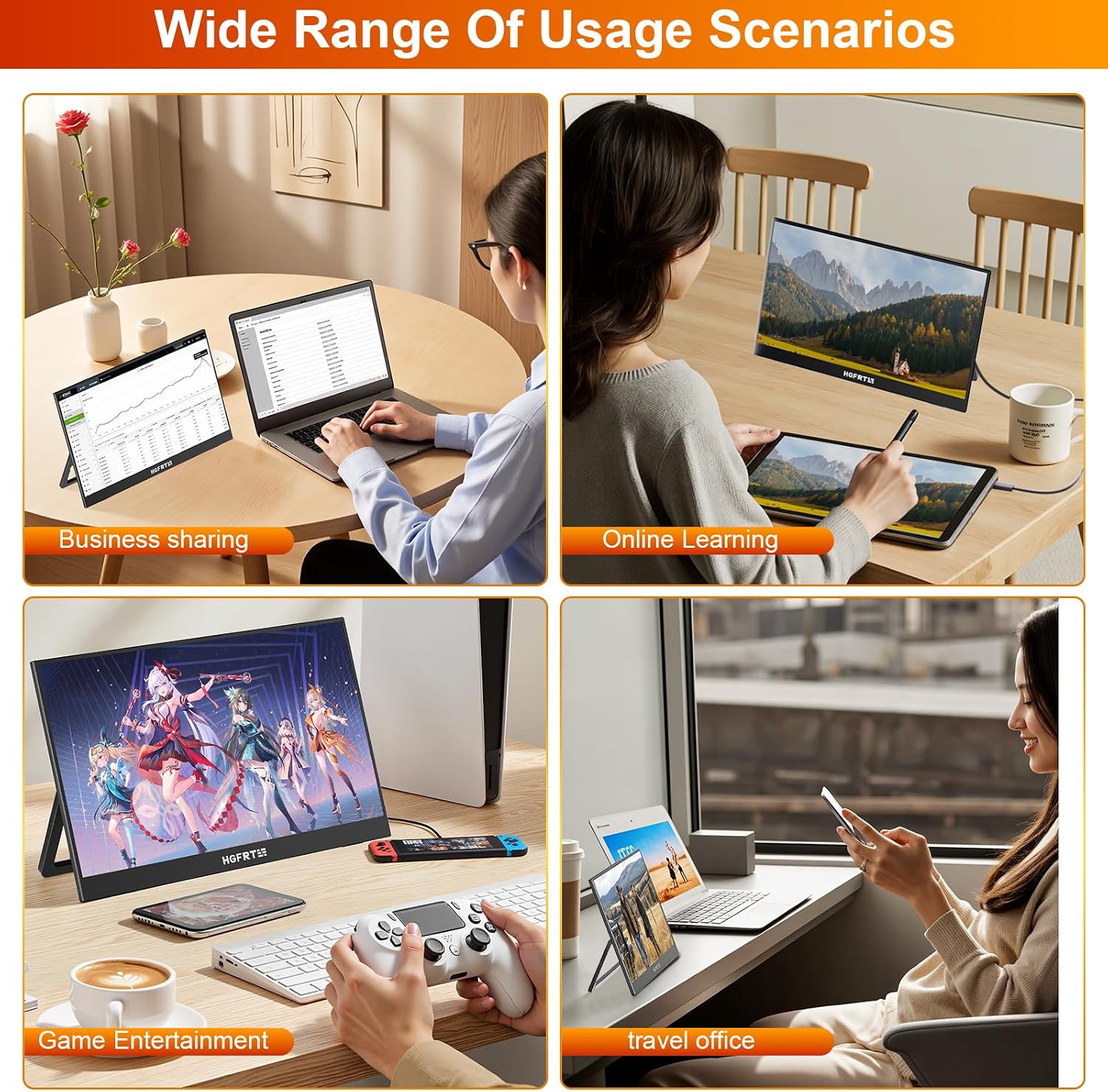 Portable Monitor Touchscreen 15.6', 1920x1080 60Hz FHD IPS HDR 10-Point Touch Screen Monitor with Built-in Stand & Speaker, HDMI USB C VESA External Travel Monitors for Laptop, PC, Mac, Phone
