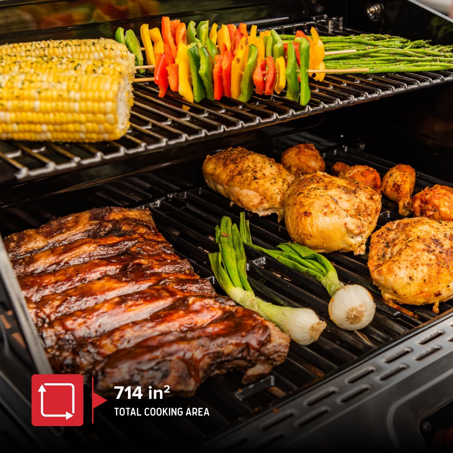 Neevo Smart Propane Grill 44,000 BTU, 2-Burner Outdoor BBQ, Electronic Control, 714 Sq In Cooking Space, Cast Iron Grates, App Connected – 720-1054