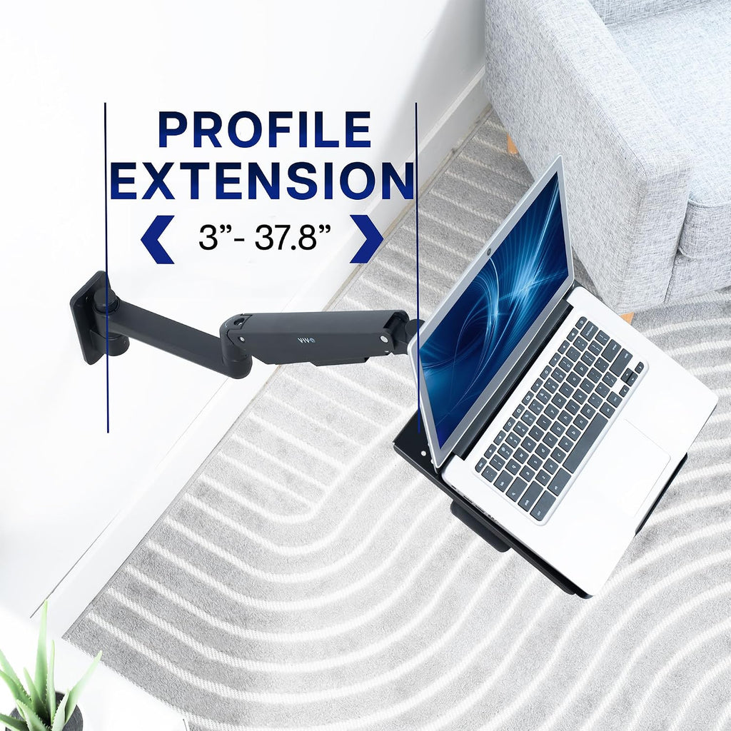 VIVO Sit-Stand 14 Inch Pneumatic Laptop Tray Wall Mount, Articulating Height Adjustable Typing Platform, Floating Workstation, Ergonomic Tilt, Black, MOUNT-KB35L
