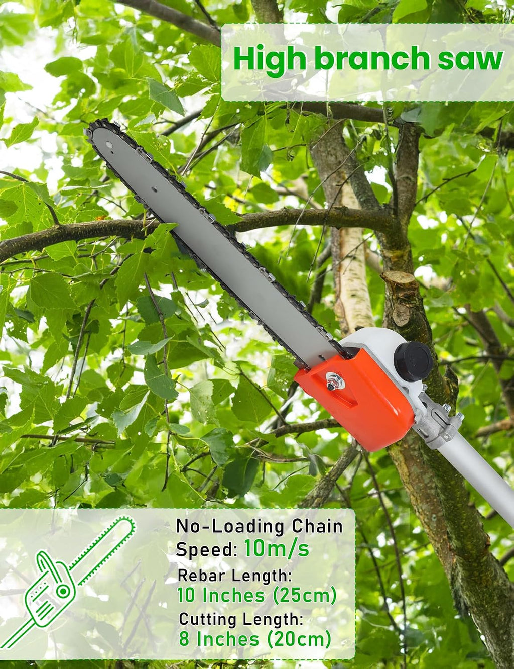 8-in-1 Weed Eater Gas Powered - 52CC 2-Stroke Multi-Functional Trimming Tool Set, String Trimmer, Hedge Trimmer, Edger, Brush Cutter, Pole Chainsaw Pruner with Extension Pole for Yard, Garden