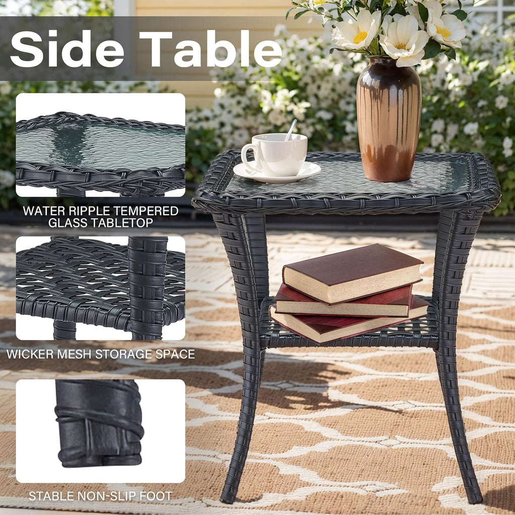 Belord 6 Pieces Outdoor Patio Furniture Set with Wicker Rocking Chairs, Rattan Patio Conversation Set with Glider Loveseat Ottomans and Side Table Black/Beige