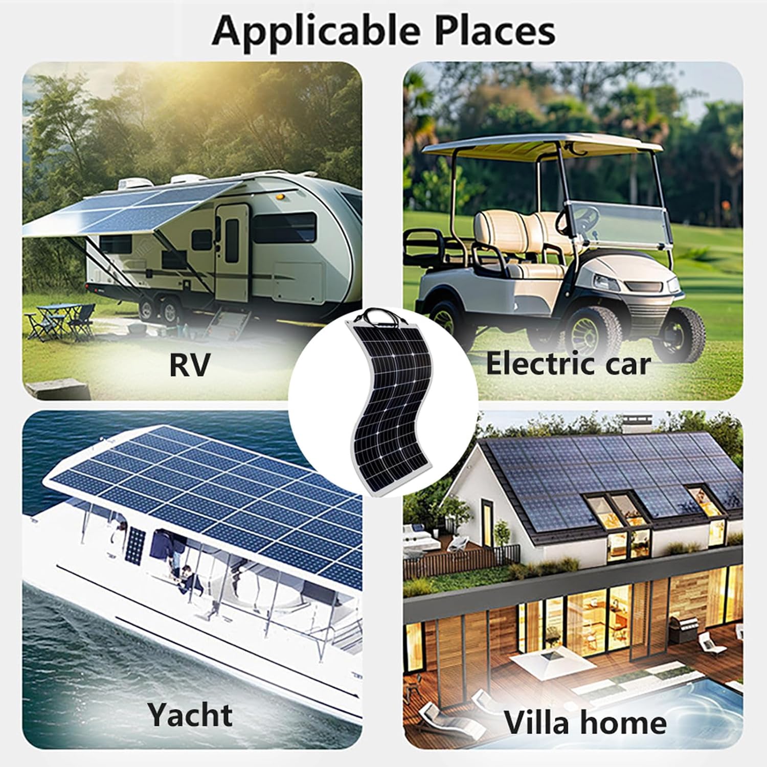 300 Watt 12 Volt Flexible Monocrystalline Solar Panel High Efficiency PV Module with 40A Charge Controller Extension Cable for RV Trailer Marine Rooftop Home Farm Off-Grid System 8 * 300W