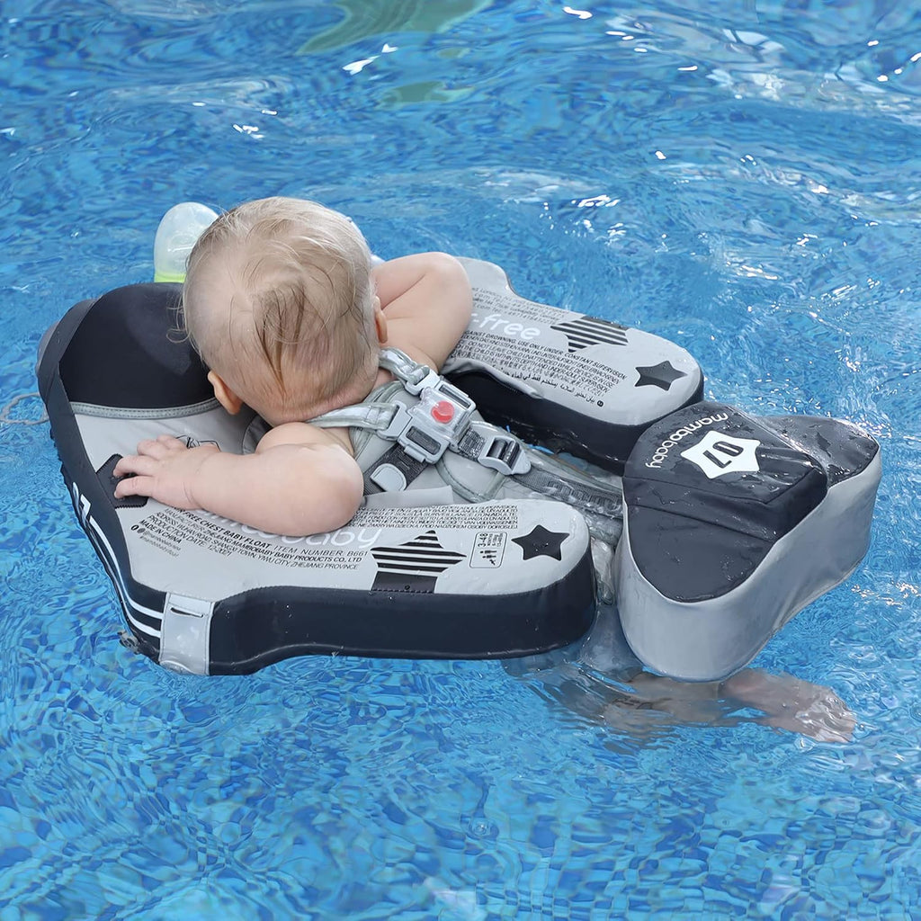 Mambobaby Float Upgrade Add Tail Baby Float with Canopy for Infant Waist Swimming Ring Swim Trainer Non-Inflatable Floats Toys with Adjustable Safety Strap (Grey Airplane)