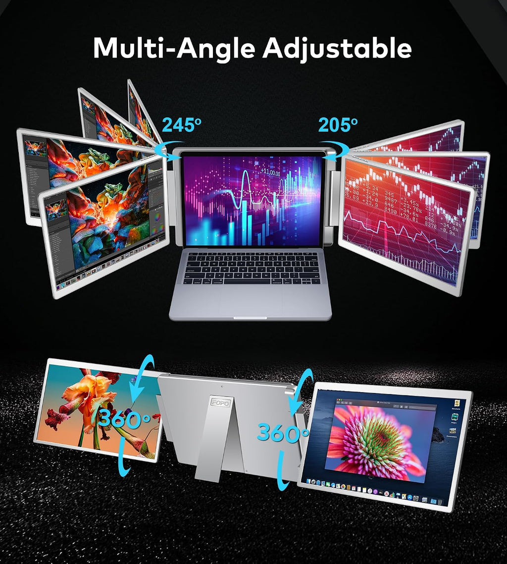 Laptop Screen Extender 16'- 1200P 16:10 FHD Triple Monitor for 12-18.5', Portable Monitor for Laptop with HDMI and USB-C Connectivity for MacBooks(NOT M1 M2 M3)/Wins, Chrome, Surface