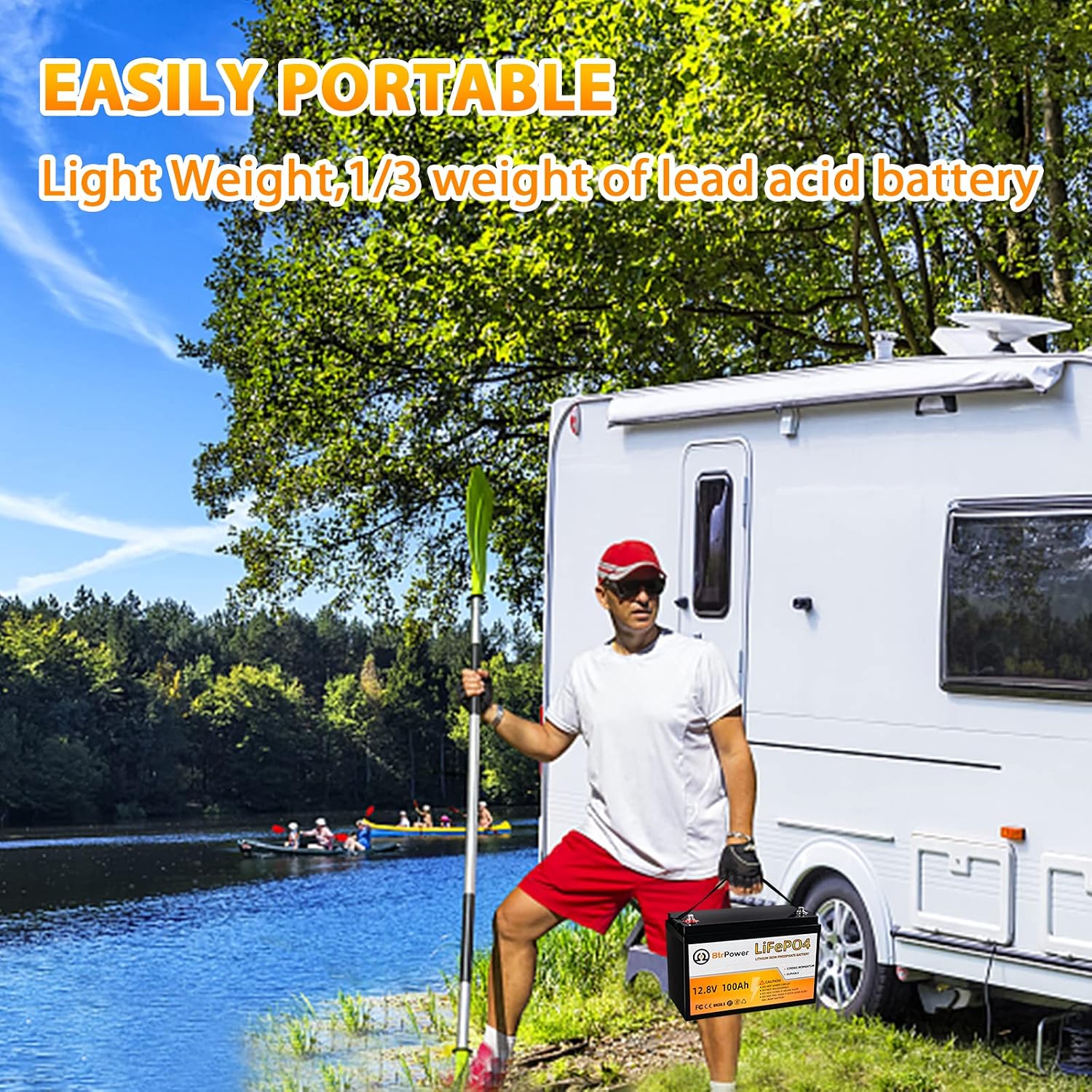 12V Lithium Battery,5000+ Deep Cycle LiFePO4 Battery with Built-in 100A BMS fit for Home Storage,Trolling Motor,RV,Off-Grid System,Solar Power System,Marine (2PACK-12V100AH)