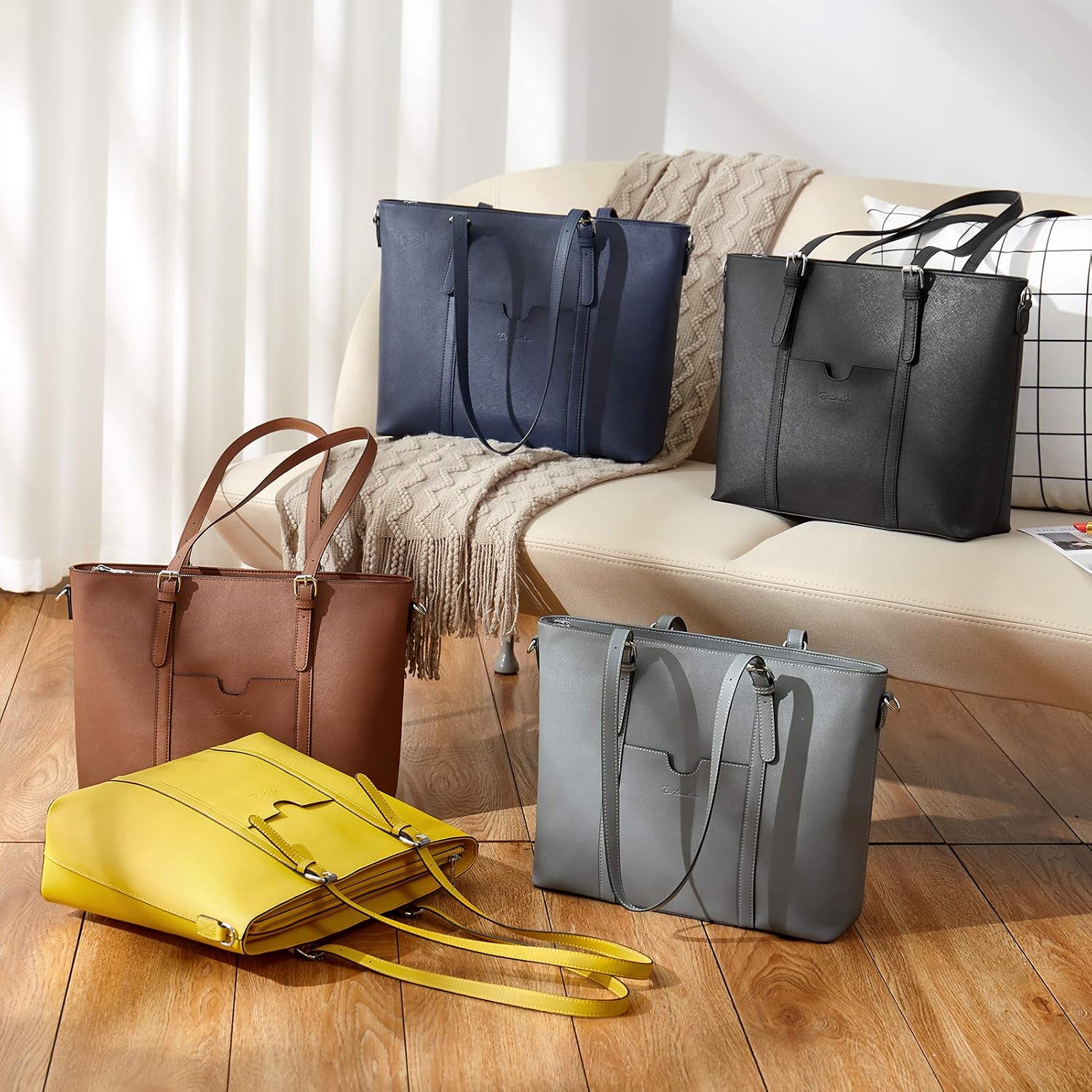 BOSTANTEN Leather Laptop Bag Work Tote for Women Shoulder Handbag Briefcase 15.6 inch Satchel Computer Bag