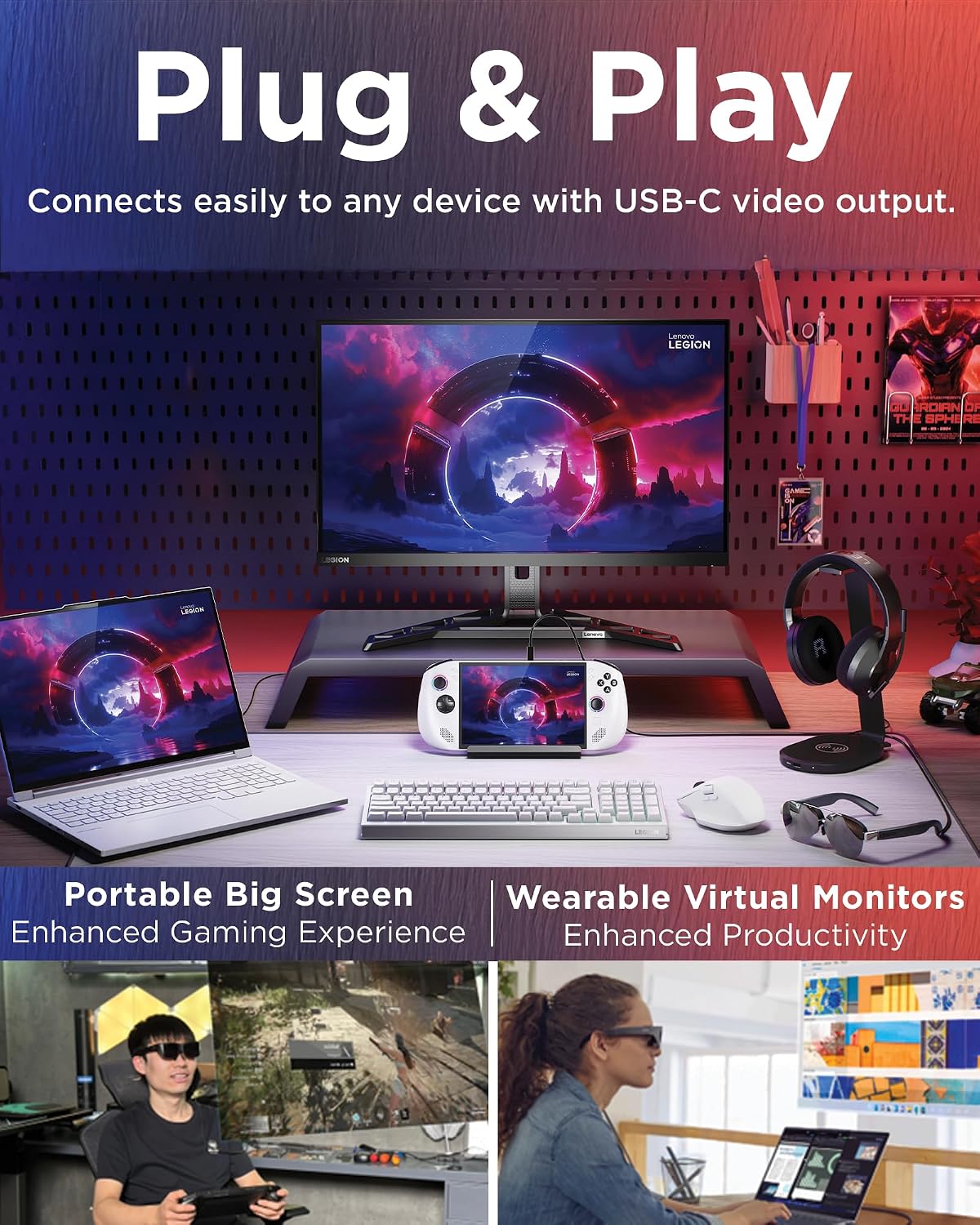 Lenovo Legion Glasses Gen 2 - Micro-OLED Personal Wearable Monitor for Gaming & Movies, FHD 120Hz Plug-and-Play Display for Lenovo Legion Go & USB-C Devices, High-Fidelity Audio & Privacy