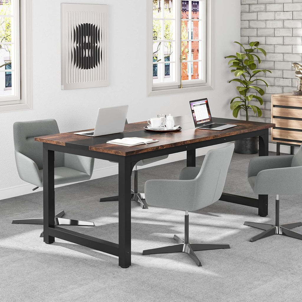Tribesigns 63' Executive Desk, Large Office Computer Desk with Thicken Frame, Modern Simple Workstation Business Furniture for Home Office, Vintage Brown/Black