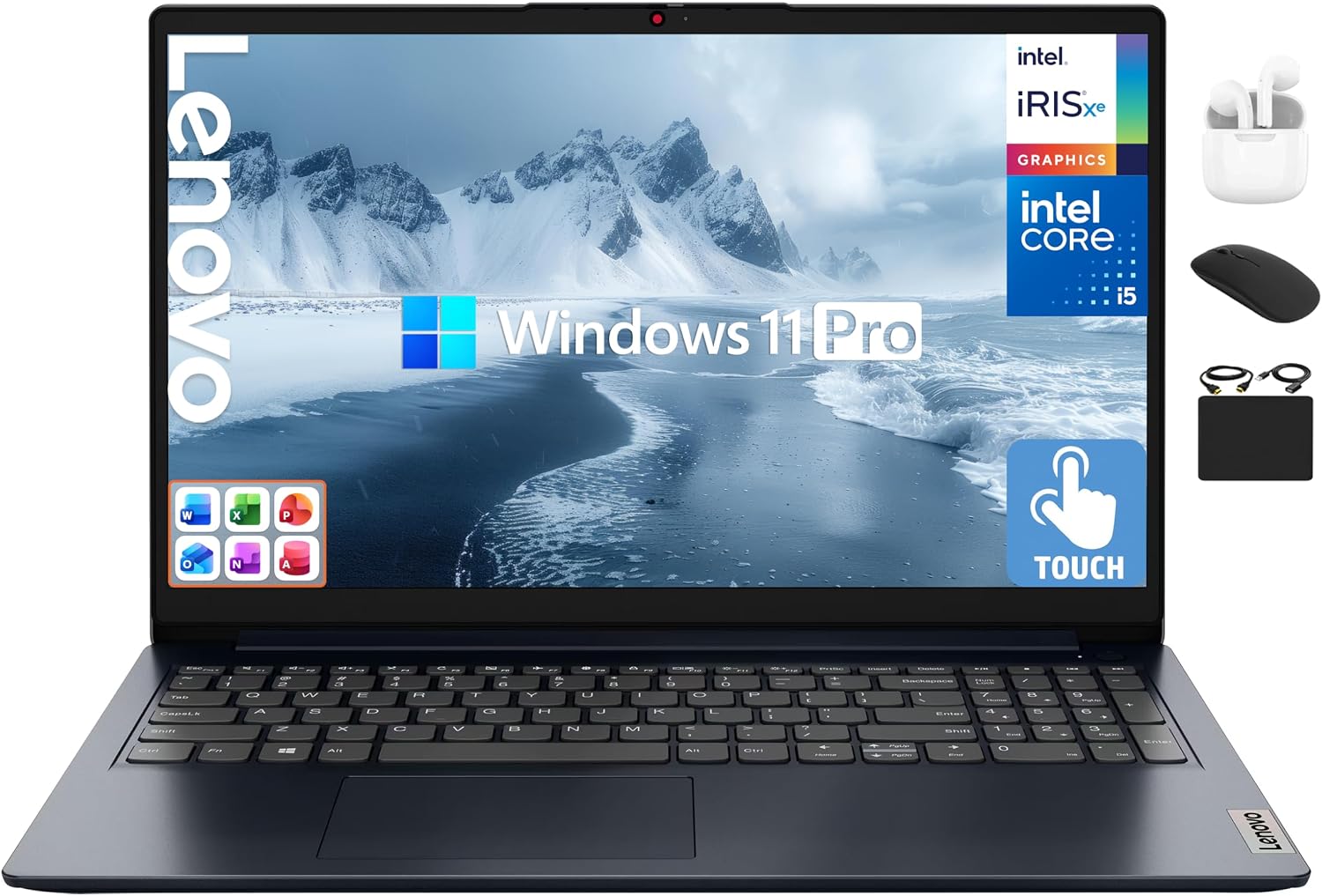 Lenovo IdeaPad Laptop for 2025-2026 Business Student, Lifetime Office, Al Computer, 10-Core Intel i5, 15.6' FHD Touchscreen, 16GB RAM, 1TB Storage (512GB SSD+500GB Ext), HubxcelAccessory, Win 11 Pro