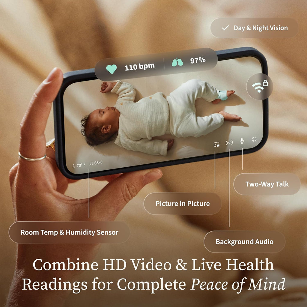 Owlet Dream Duo (Gen 3) Smart Baby Monitor All-in-One Bundle - 2K HD Video Baby Monitor with Alerts & Owlet Dream Sock Tracks Baby's Oxygen, Heart Rate & Sleep | Health Insights via App