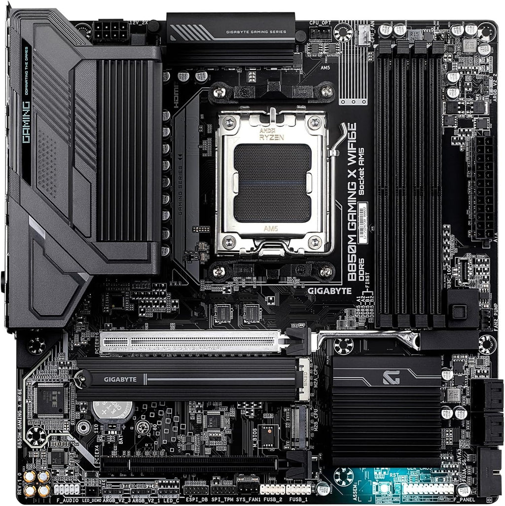 GIGABYTE B850M Gaming X WIFI6E AMD AM5 mATX Motherboard, Support AMD Ryzen 9000/8000/7000 Series, DDR5, 10+2+2 Power Phase, 2X M.2, PCIe 5.0, USB-C, WIFI6E, 2.5GbE LAN, EZ-Latch, 5-Year Warranty