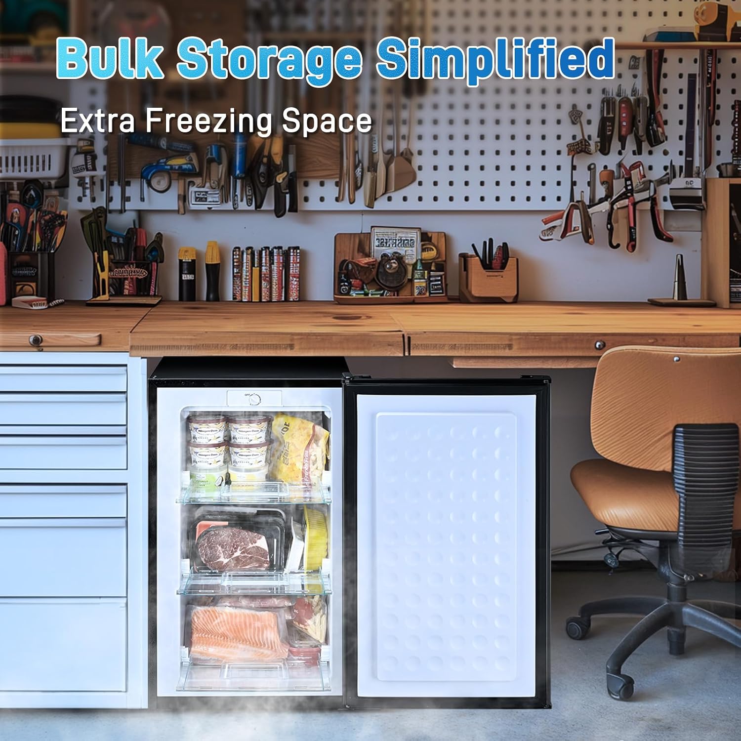 Anypro Compact Mini Upright Freezer 3 Cu.Ft with 3 Pull-down Drawer Doors and Adjustable Thermostat, Single Door Small Deep Standing Freezer Rapid Cooling for Home, Office, Dorm, Garage, Black