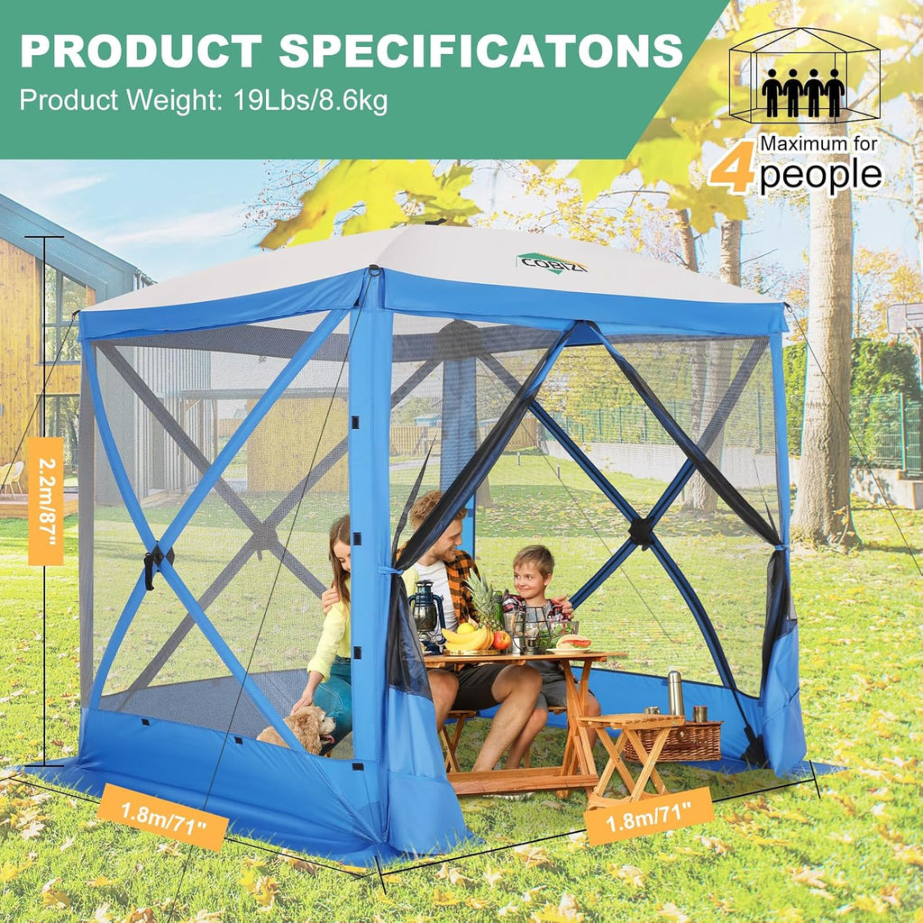 COBIZI 6x6 FT Pop up Gazebo, Popup Canopy Tent, Screened in Gazebos, Waterproof Portable Outdoor Small Screen Tents Sun Shelter,carpas para Patio for Camping, Garden and Backyard,Blue