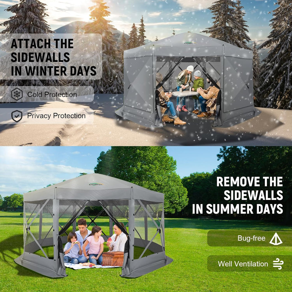 COBIZI 15x15 FT Pop Up Gazebo - Canopy Tent, Large Gazebos On Clearance with Sidewalls, Screened in Gazebo,carpas para Patio,Portable Screen Tents for 12-15 Persons Outdoor Camping, Backyard, Gray
