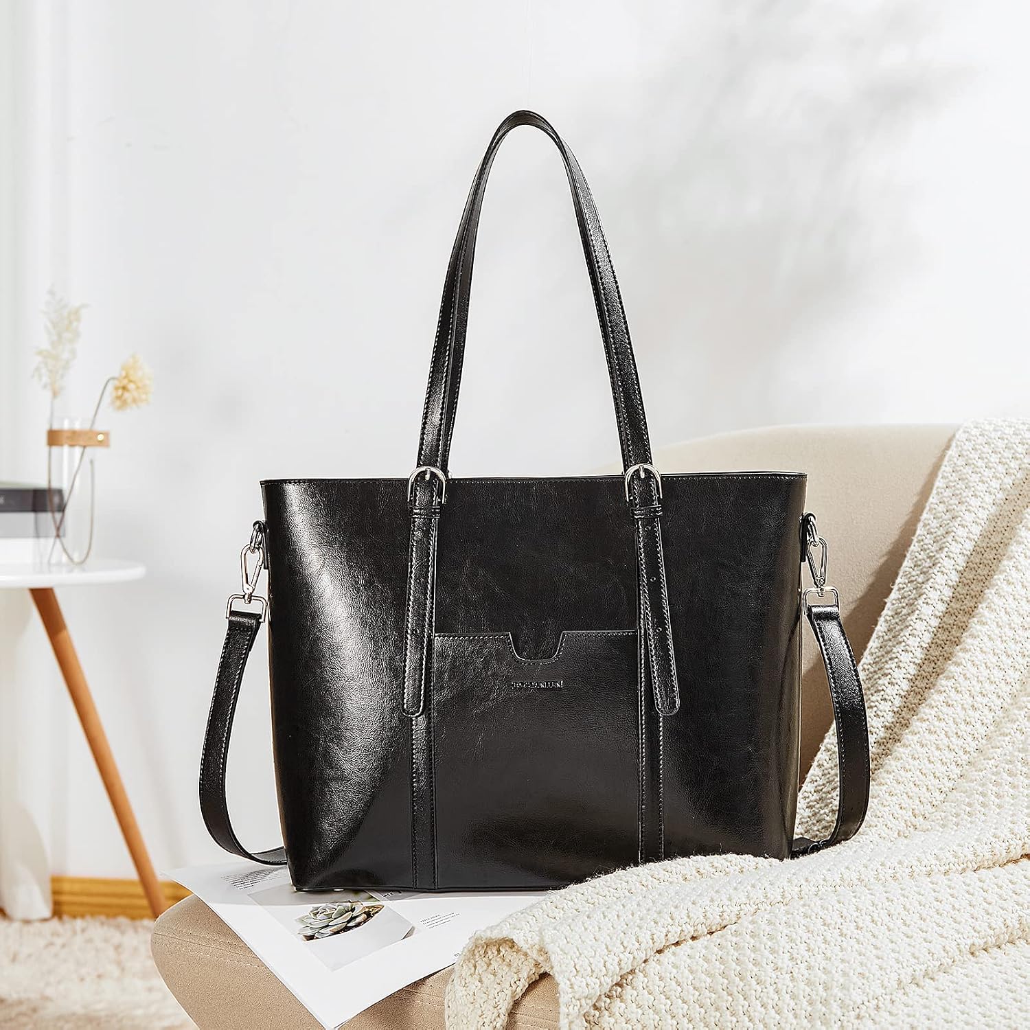 BOSTANTEN Leather Laptop Bag Work Tote for Women Shoulder Handbag Briefcase 15.6 inch Satchel Computer Bag