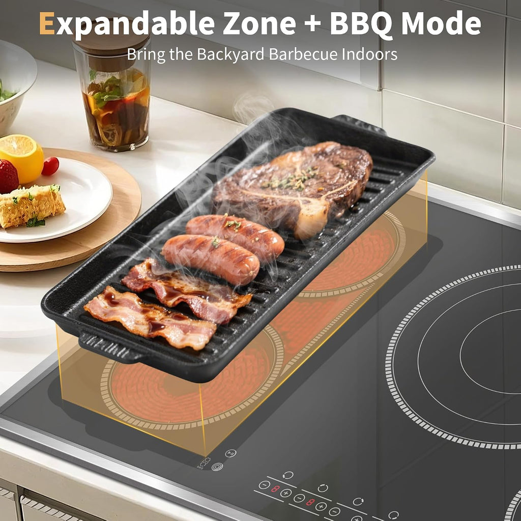 30 Inch Electric Cooktop, 4 Burner Electric Stove Top with Touch Control, 7800W Built-In Glass Stovetop with BBQ & Expandable Zone, 9-Level Adjustable, Child Lock, Timer, 220V-240V Hardwire