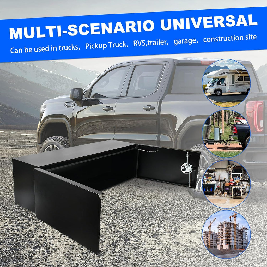 SSN 60'' Inch Black Steel Underbody Truck Box with T-Handle Latch and Barn Door,18 X 18 X 60 Inch Truck Bed Tool Box,Waterproof and Durable Toolbox,for Storage and Organization
