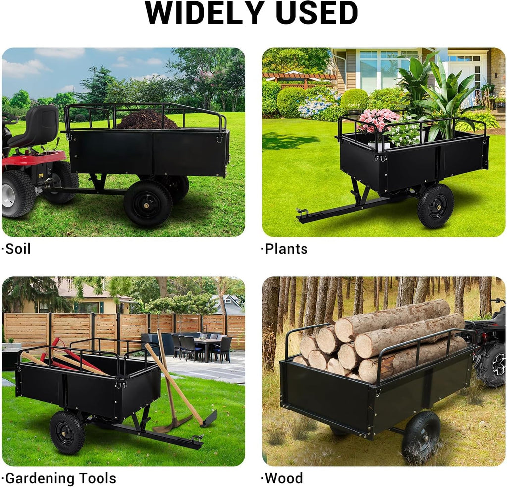 Garvee 750 LBS Utility Trailer, 15 Cubic Feet Heavy Duty Steel Dump Cart Garden Trailer with Removable Sides,Hand Pull or Foot Pedal Garden Dump Cart for ATV, UTV, Lawn Mowers and Tractors