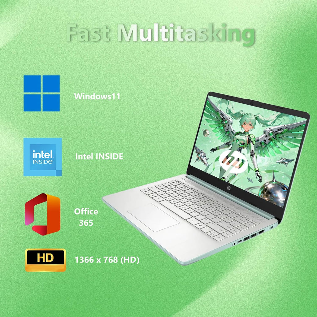 HP 14 Elite Laptop, 16GB RAM, 1.12TB Total Storage (128GB UFS+1TB Cloud), Willow Green, Office 365, Intel 4-Core, Win11, Copilot AI, 11Hr Battery, Alpacatec Mouse