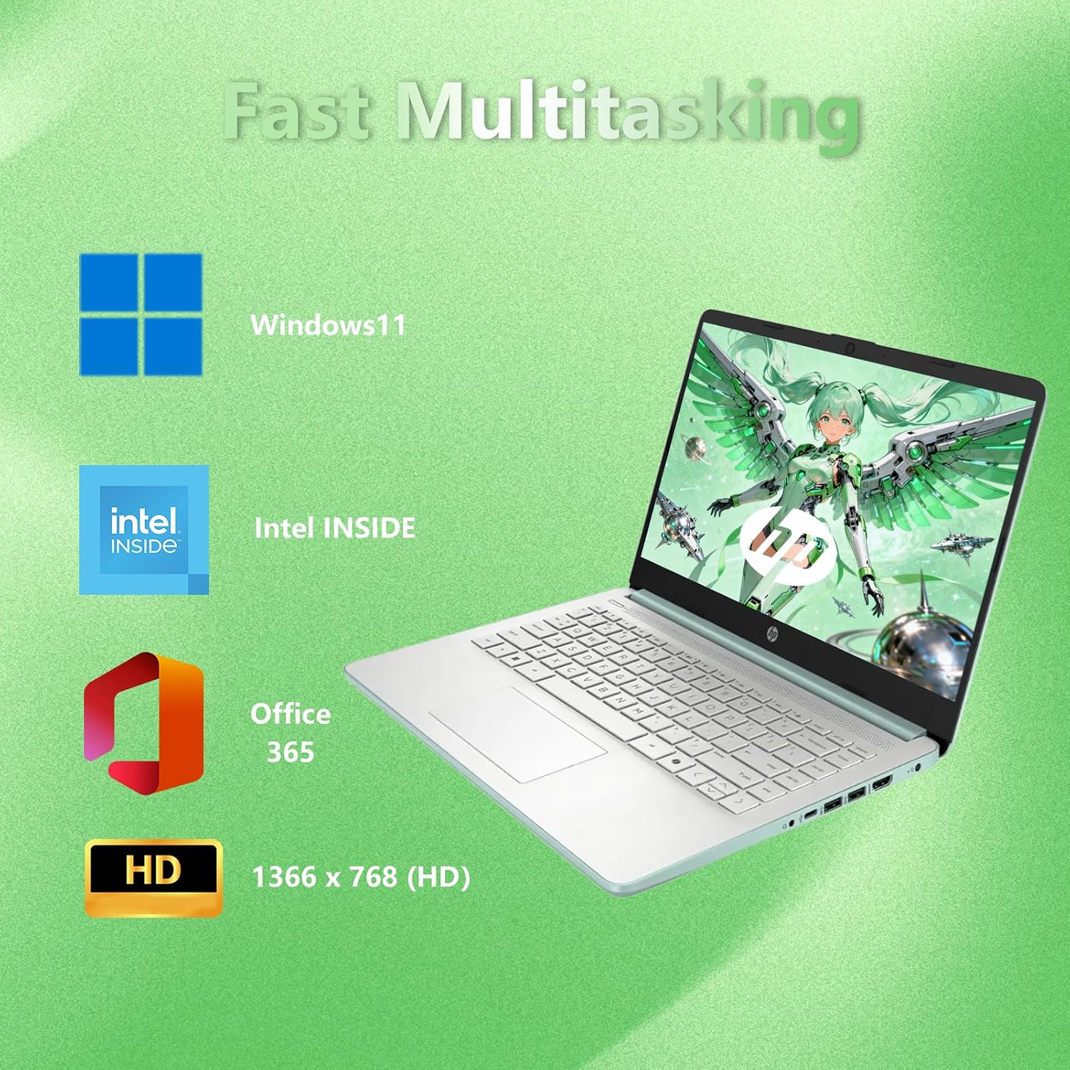 HP 14 Elite Laptop, 16GB RAM, 1.12TB Total Storage (128GB UFS+1TB Cloud), Willow Green, Office 365, Intel 4-Core, Win11, Copilot AI, 11Hr Battery, Alpacatec Mouse