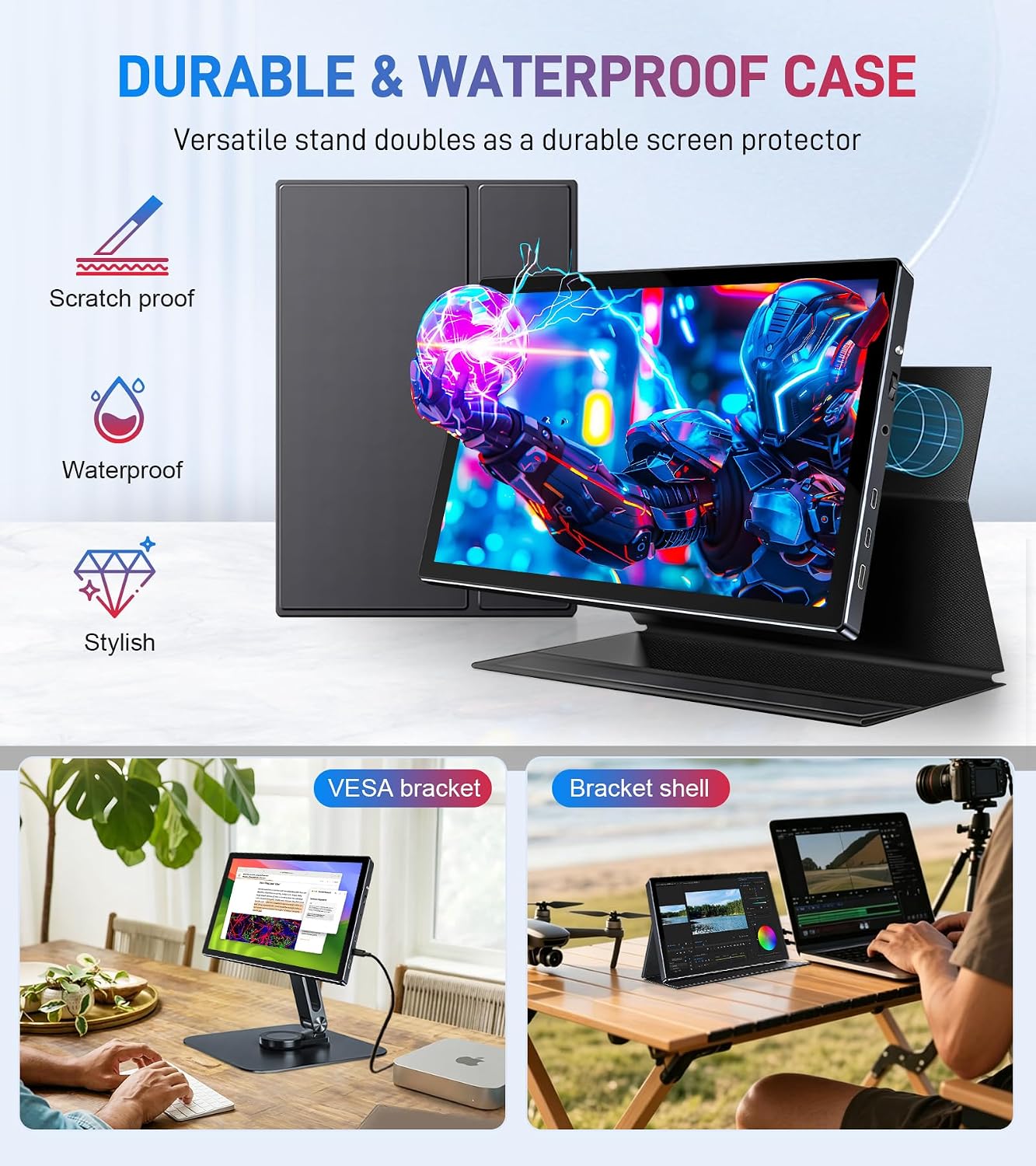 10.1 Portable Touchscreen Monitor - 1920×1200 FHD IPS 16:10,100% sRGB 1500:1,10-Point Touch Diaplay with Speaker HDMI USB-C VESA Magnetic Case for Travel Mac PC Xbox PS4/5 Loptop Phone(dark black)