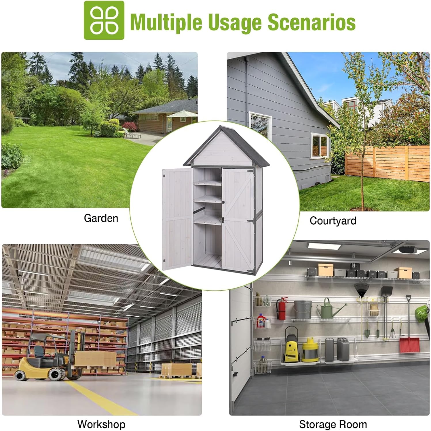 Sheds Outdoor Storage, Wooden Garden Shed with All Around Strong Metal Frame, Large Tool Shed with Floor and Adjustable Shelves, for Backyard Garden Patio Lawn(White)