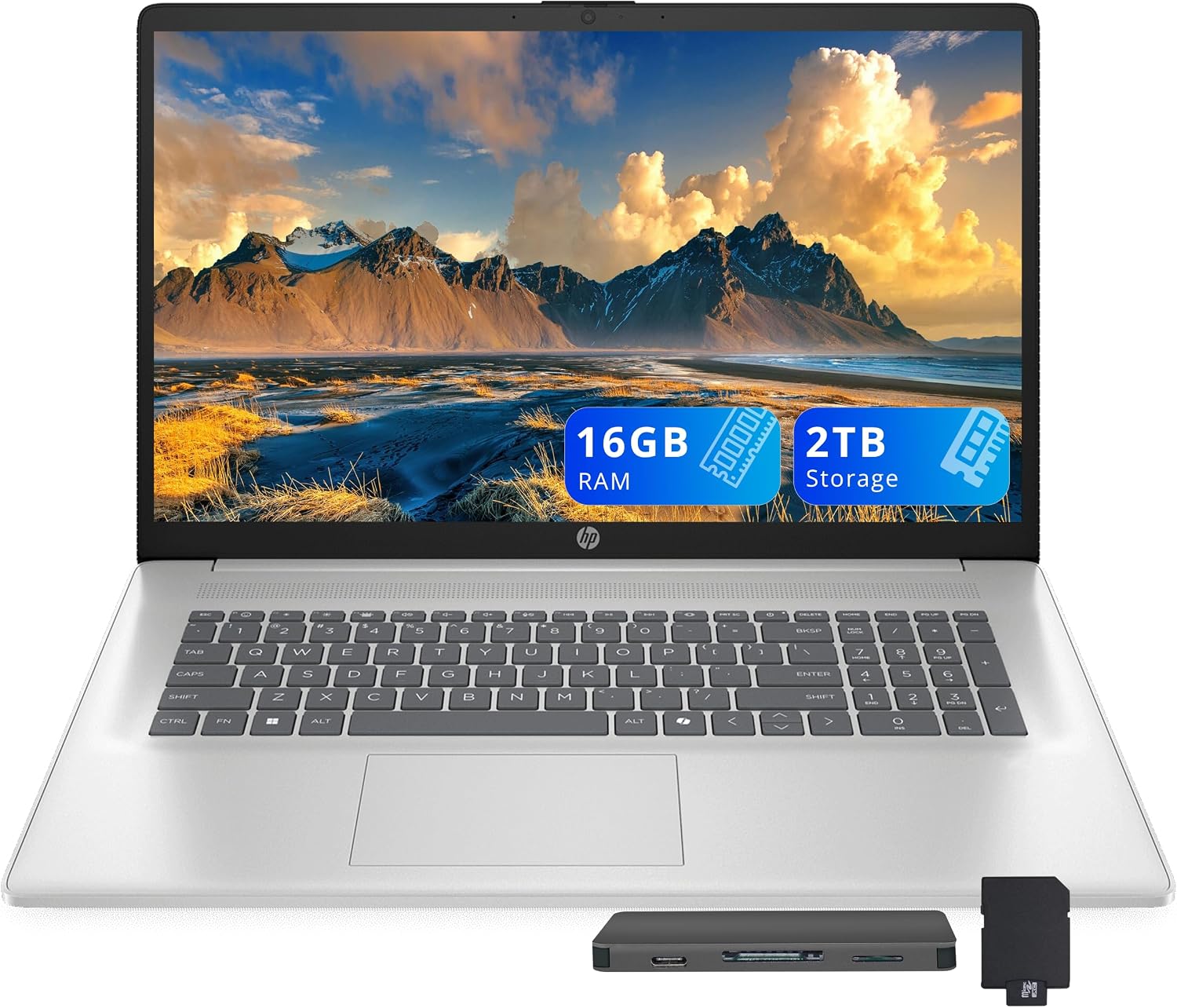 HP 17.3' FHD Business Laptop, Intel i7-1355U, 16GB RAM, 2TB Storage (1TB SSD+1TB Docking Station Set), Intel Iris Xe Graphics, Full-Size Keyboard, Copilot, Wi-Fi 6, Webcam, Win 11, Silver