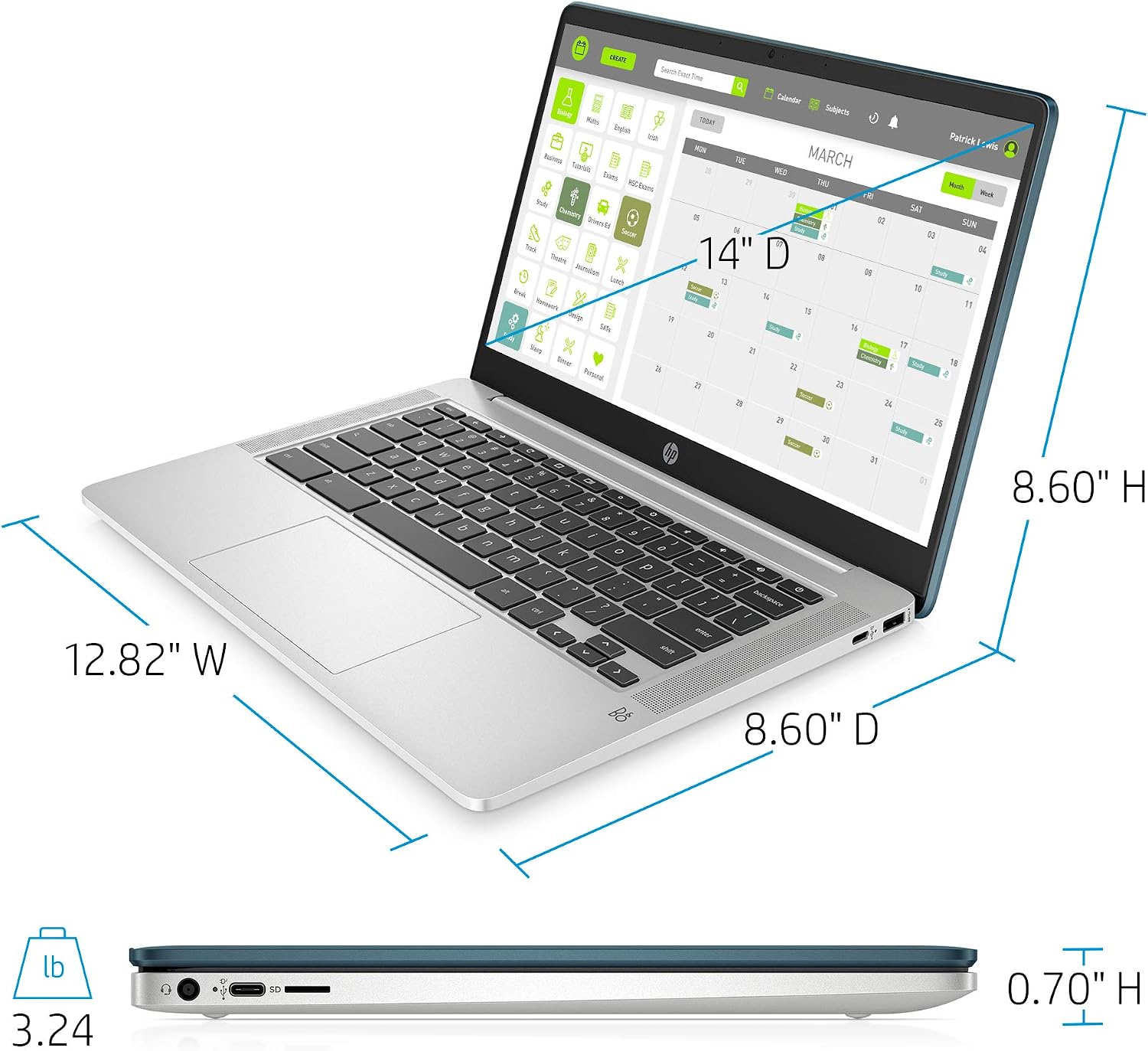 HP Chromebook 14-inch FHD Laptop, Intel Celeron N4000, 4 GB RAM, 32 GB eMMC, Chrome (14a-na0090nr, Forest Teal)