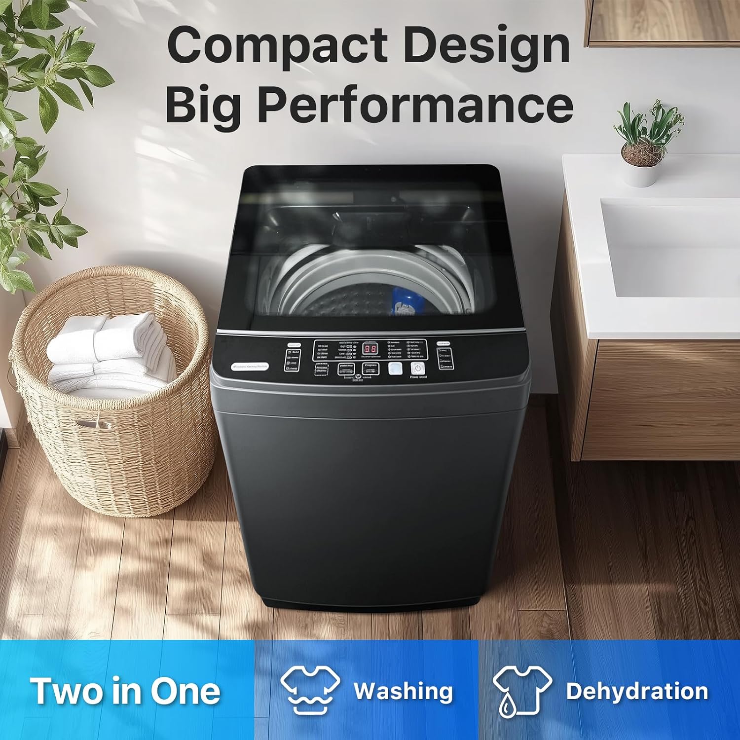 Anypro Clothes Washing Machines 27 LBS Full Automatic Washer and Spinner Combo with 10 Program and 8 Water Level, Laundry Wash Machine for Apartment RV Dorm, Grey
