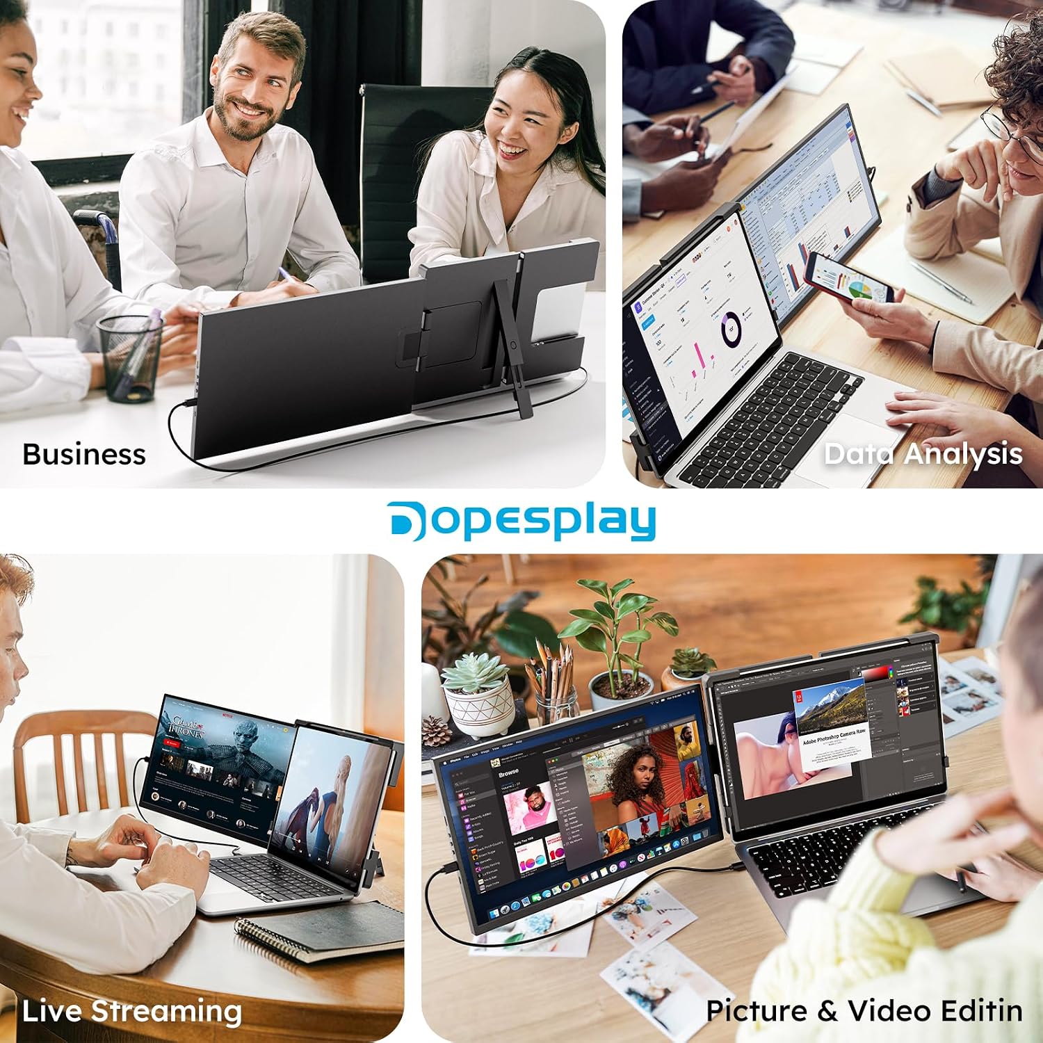 Dopesplay Laptop Screen Extender, 15.6' FHD 1080P IPS External Portable Monitor for Laptop, Plug & Play Dual Screen Monitor for 13'-17' Laptops, Compatible with Mac, Wins, Chrome, Android, Dex