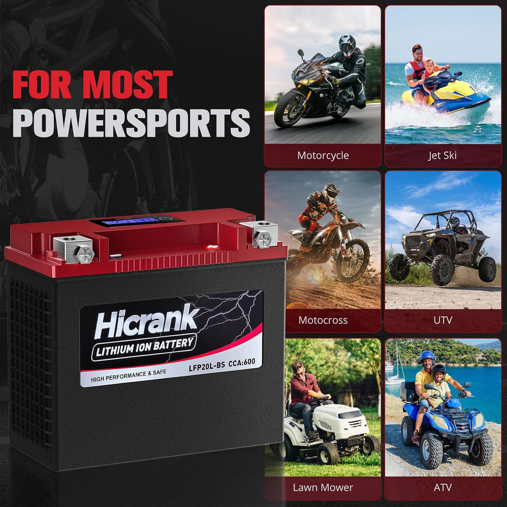 YTX20L-BS/YTX20HL LiFePO4 Lithium Motorcycle Battery, 12V 12Ah,600CCA, Fits for ATV, UTV,Jet Ski, Riding Lawn Mower and Generator