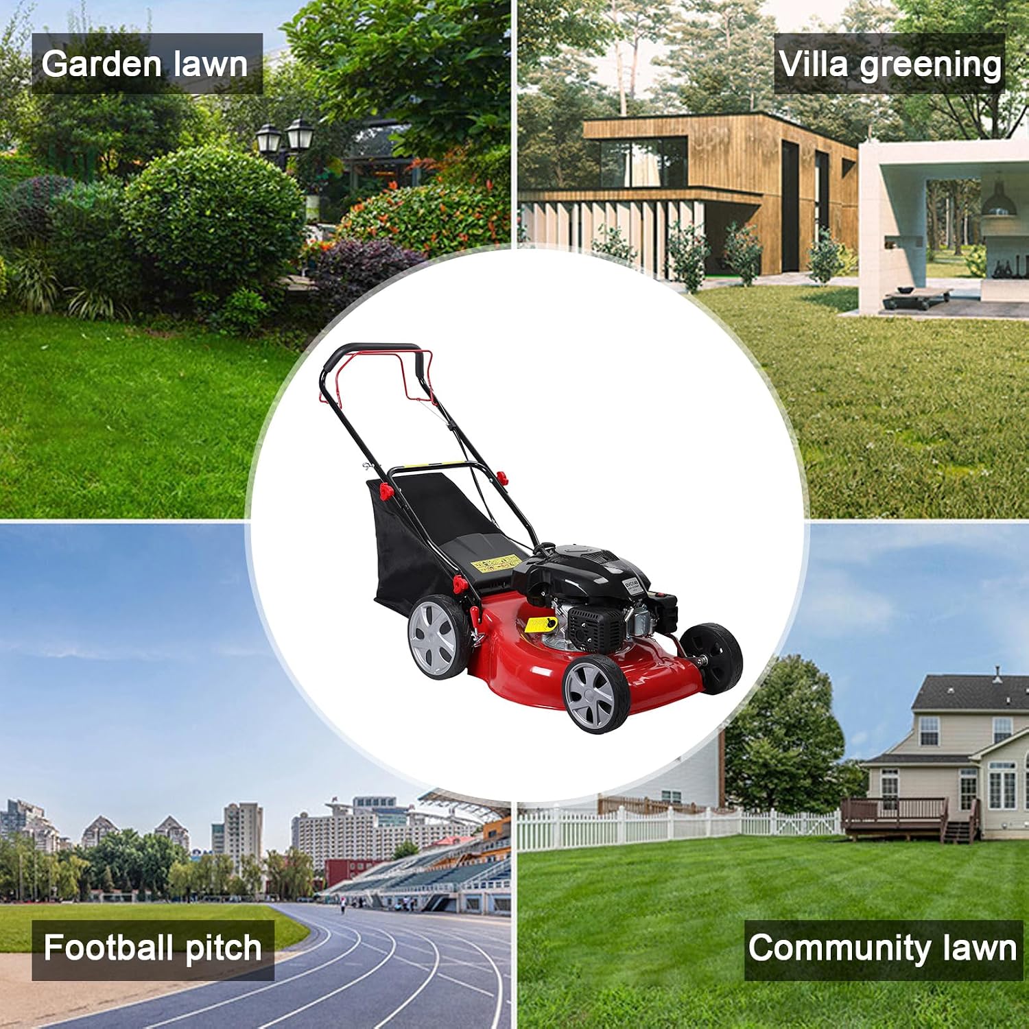 3 in 1 Gas Lawn Mower Self Propelled,141cc OHV Engine with Air Cooling, 20' Steel Deck, 8-Level Height Adjustment, 50L Grass Tank, Foldable Design Red