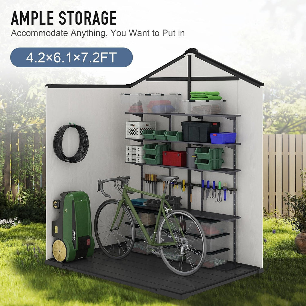 6x4 FT Resin Storage Shed, Featuring 0.6' Thick Panels, Weatherproof Outdoor Tool Shed with Floor for Garden, Lawn, Backyard