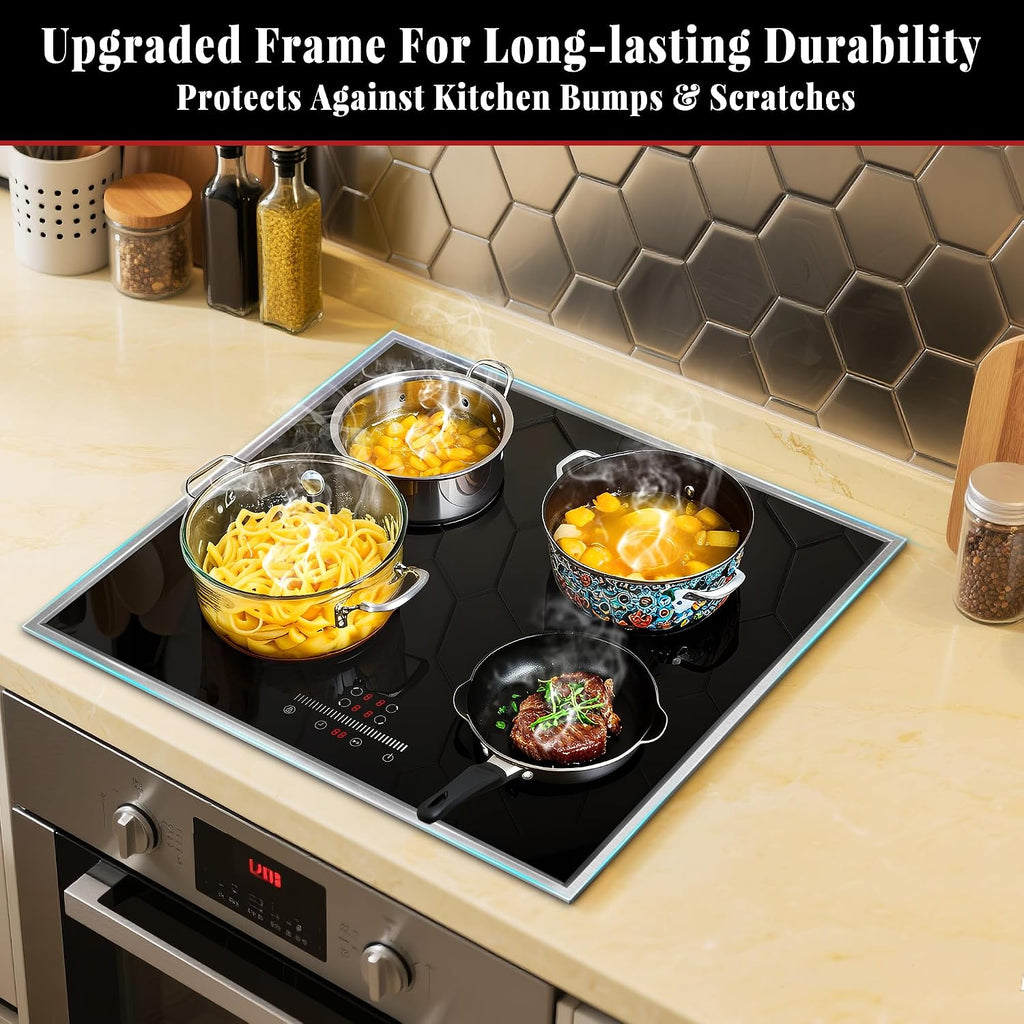 24 Inch Electric Cooktop 4 Burner Electric Stove, 24' Built-in Ceramic Stovetop with Slide Control, Timer, Child Lock, 9 Heating Level, 6000W, 220-240v, No Plug, Hard Wire