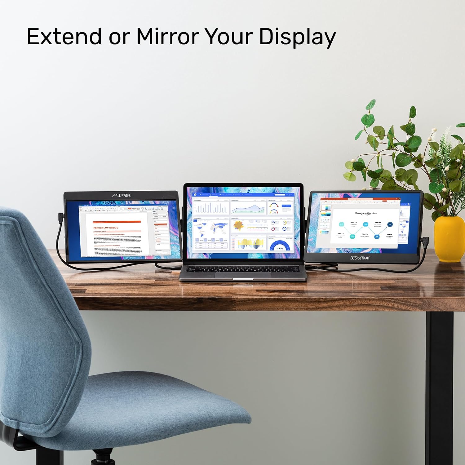SideTrak Swivel 12.5' Portable Monitor for Laptop, Patented Swivel Hinge, Triple Screen Laptop Setup | FHD Dual Screen w/Kickstand, USB-C® & HDMI, Mac, PC, Chrome Compatible (Triple Monitor)