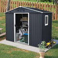 8 x 4 FT Outdoor Storage Shed, Metal Garden Shed with Floor Frame, Tool Shed Outdoor Storage with Lockable Sliding Doors & Window & Air Vent, Storage House Waterproof for Backyard, Lawn, Black + White