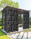 Outdoor Curtain for Patio Waterproof, Winter Christmas Retro Floral Pattern Black Outside Curtains with Grommet Top Curtain Panels Drapes for Pergola, Gazebo, Balcony 54' W x 95' L 2 Pcs