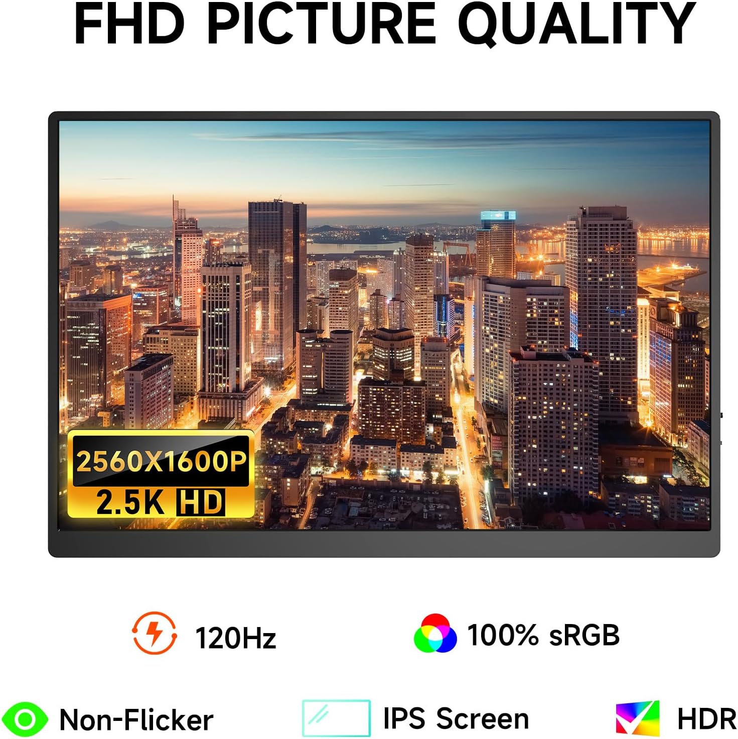 AYY 16' 2.5K 120Hz Portable Monitor, 2560x1600 HDR IPS Display, QHD 100% sRGB, USB-C & HDMI, Eye Care External Second Screen, for Laptop/PC/Phone/PS4/5/Xbox/Switch