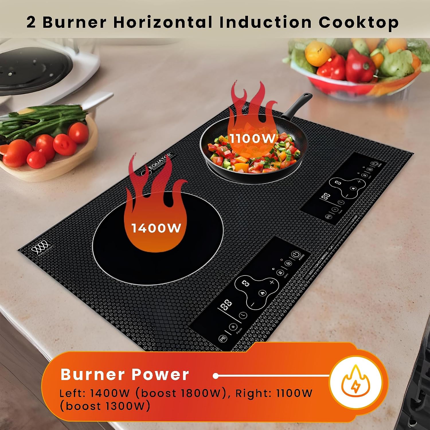 Equator 20' Built-In/Freestanding 2 Burner HORIZONTAL Induction Cooktop 110V