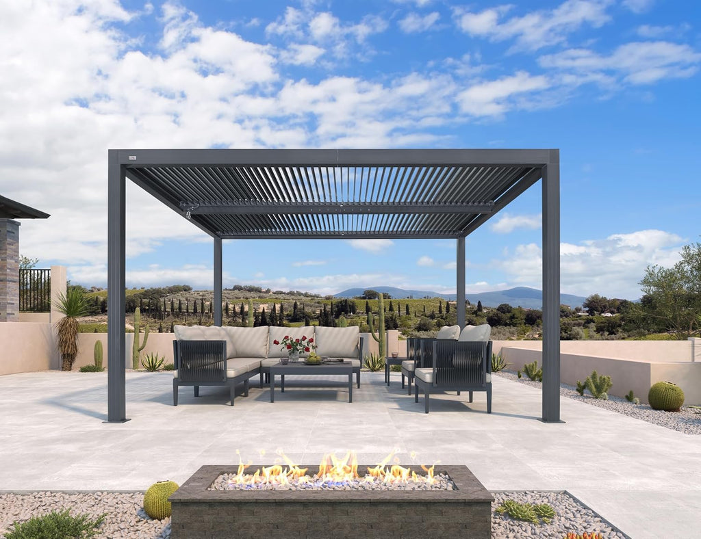 PURPLE LEAF 94AS 10'x12' Small Pergola Compact Aluminum Gazebo with Adjustable Louvered Hardtop for Patio Deck Cover Dark Gray All-Weather Outdoor