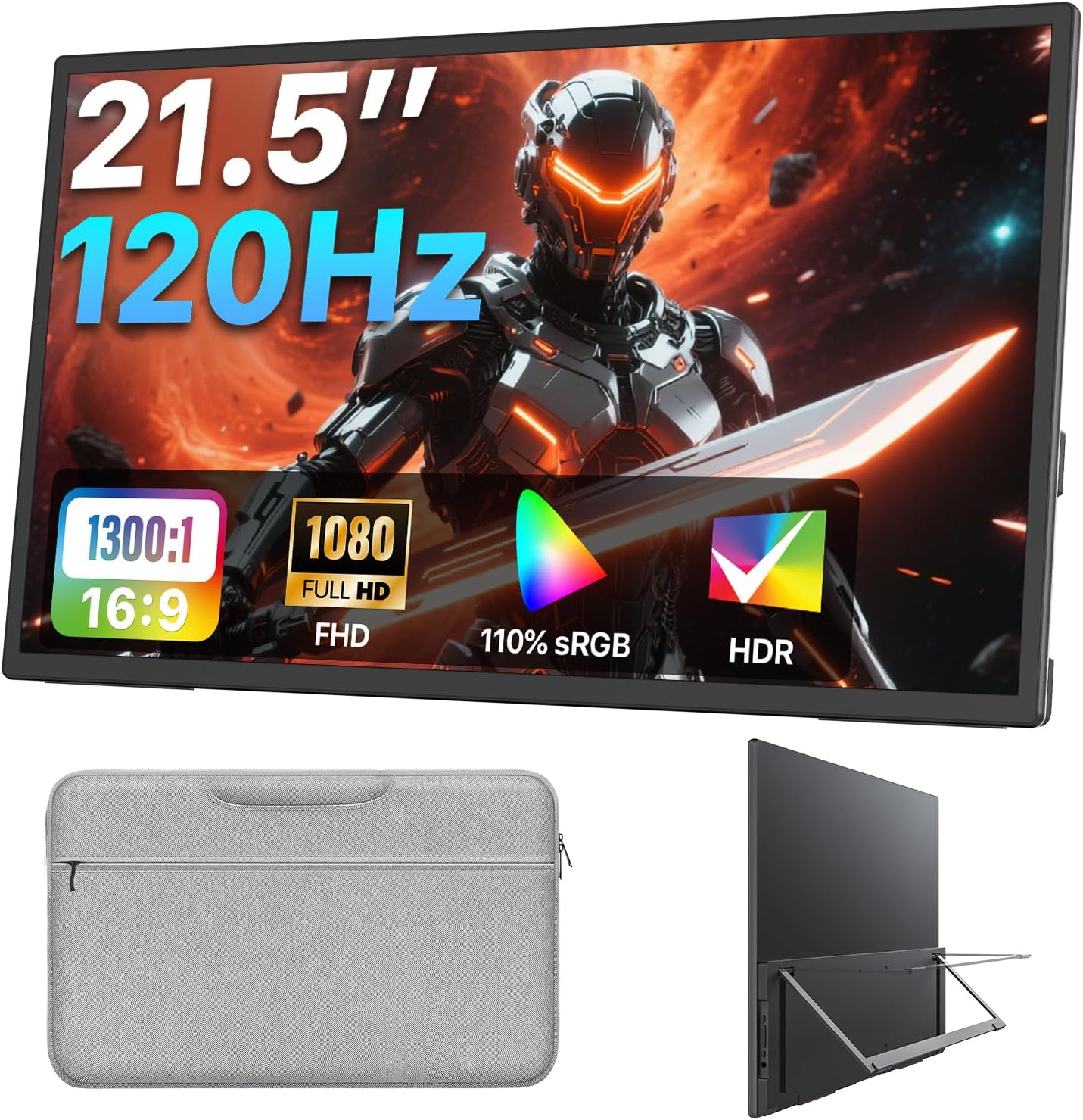 Upperizon Portable Monitor 21.5 inch FHD 110% sRGB 120Hz IPS HDR HDMI USB-C Travel Monitor for Laptop MacBook PC Surface PS5 Xbox, Large External Display with Kickstand & Speakers, VESA Compatible