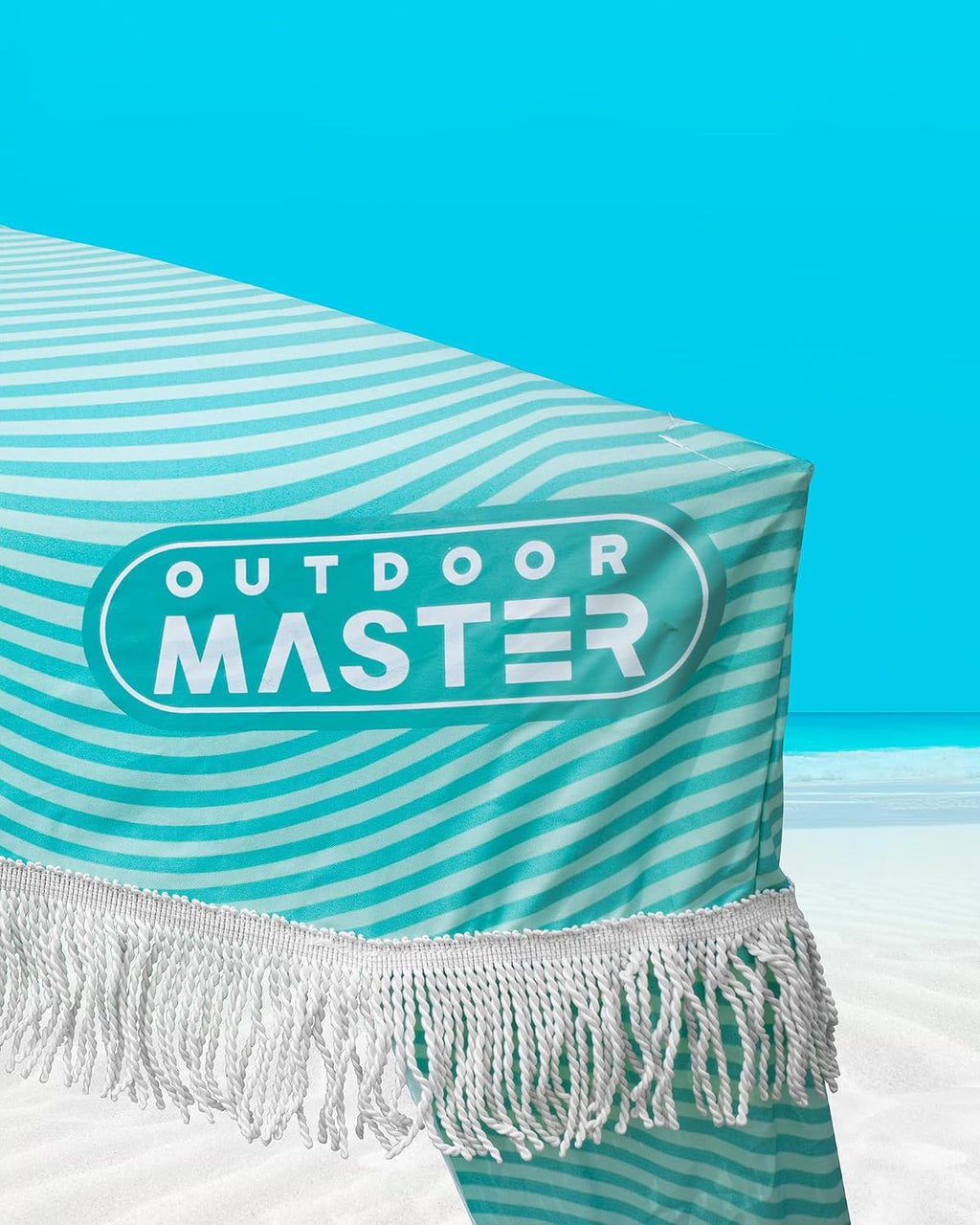 OutdoorMaster Beach Cabana with Fringes, Portable 6' x 6' Beach Canopy for Sand, Easy Set Up Beach Shelter, Included Side Wall, UPF 50+ UV Protection Sun Umbrella - for Family & Friends