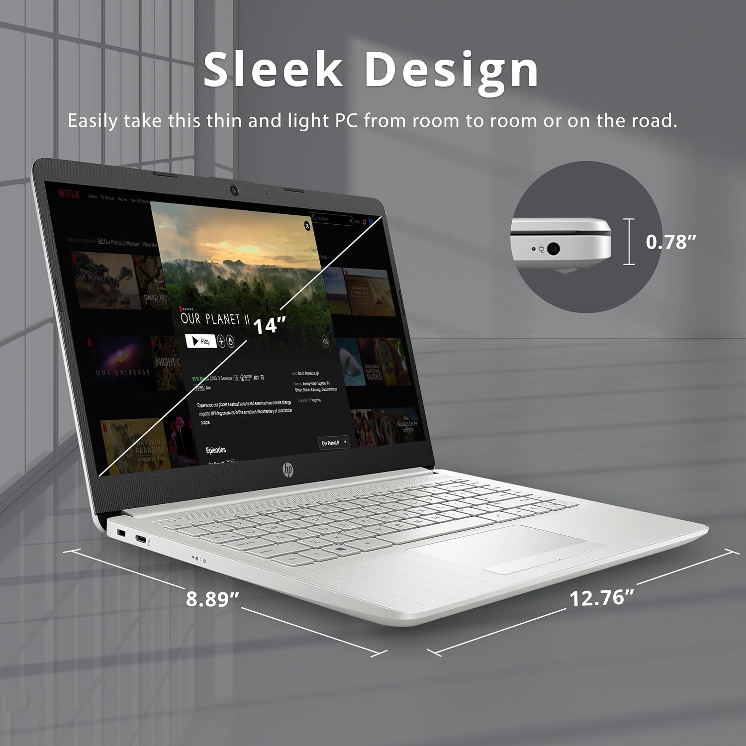 HP Stream 14' HD Laptop, Intel Celeron N4120, 4GB RAM, 64GB eMMC, Intel UHD Graphics 600, 1 Year Office 365, HD Camera, Wi-Fi 5, Bluetooth, Fast Charge, Windows 11 S, Silver, 32GB Hotface USB Card