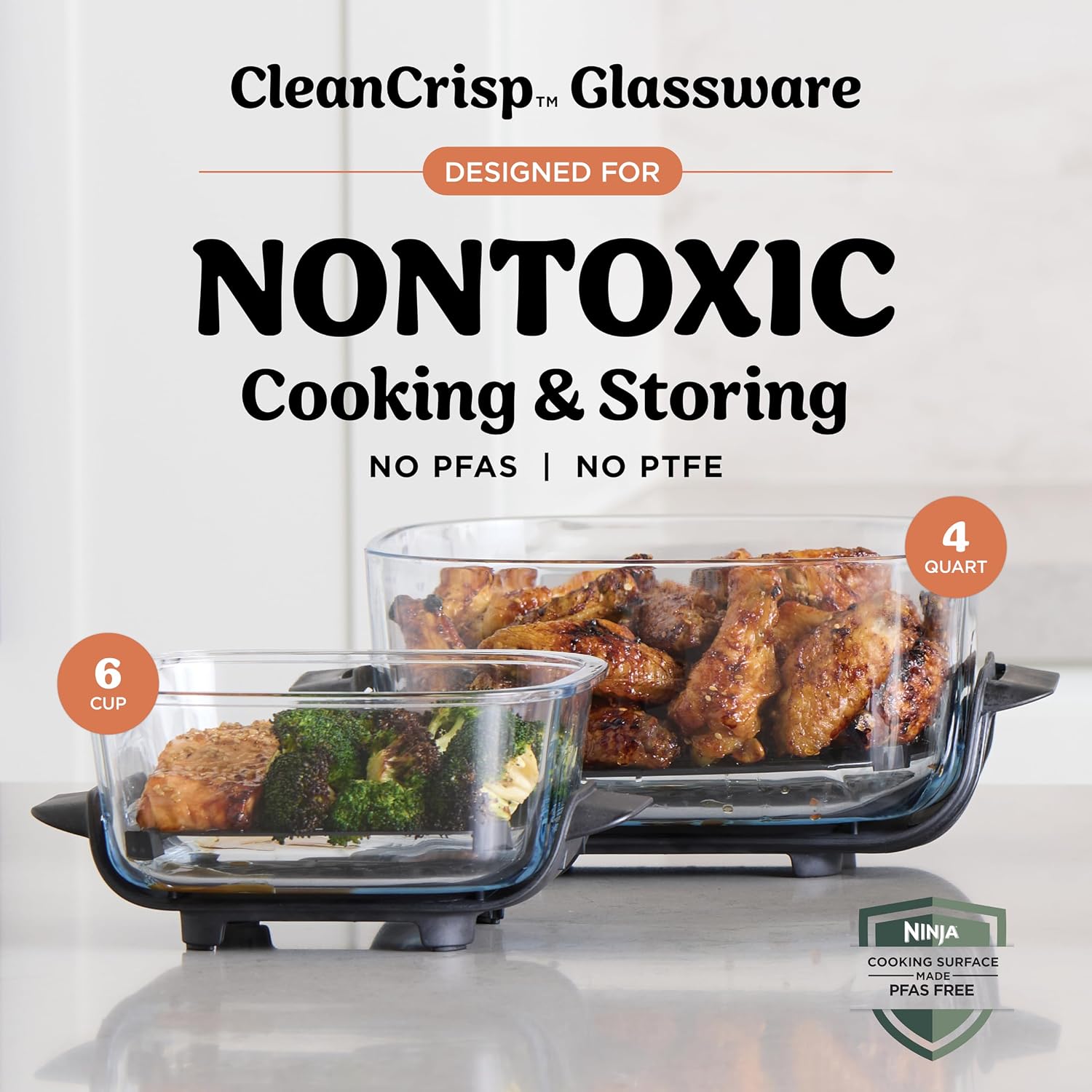 Ninja Crispi 4-in-1 Glass Air Fryer | 450°F | Non-Toxic | 4QT & 6-Cup Glass Containers w/Lids | Microwave, Freezer, Dishwasher Safe | Max Crisp, Air Fry, Bake, Recrisp | Orange Pepper | FN101OR