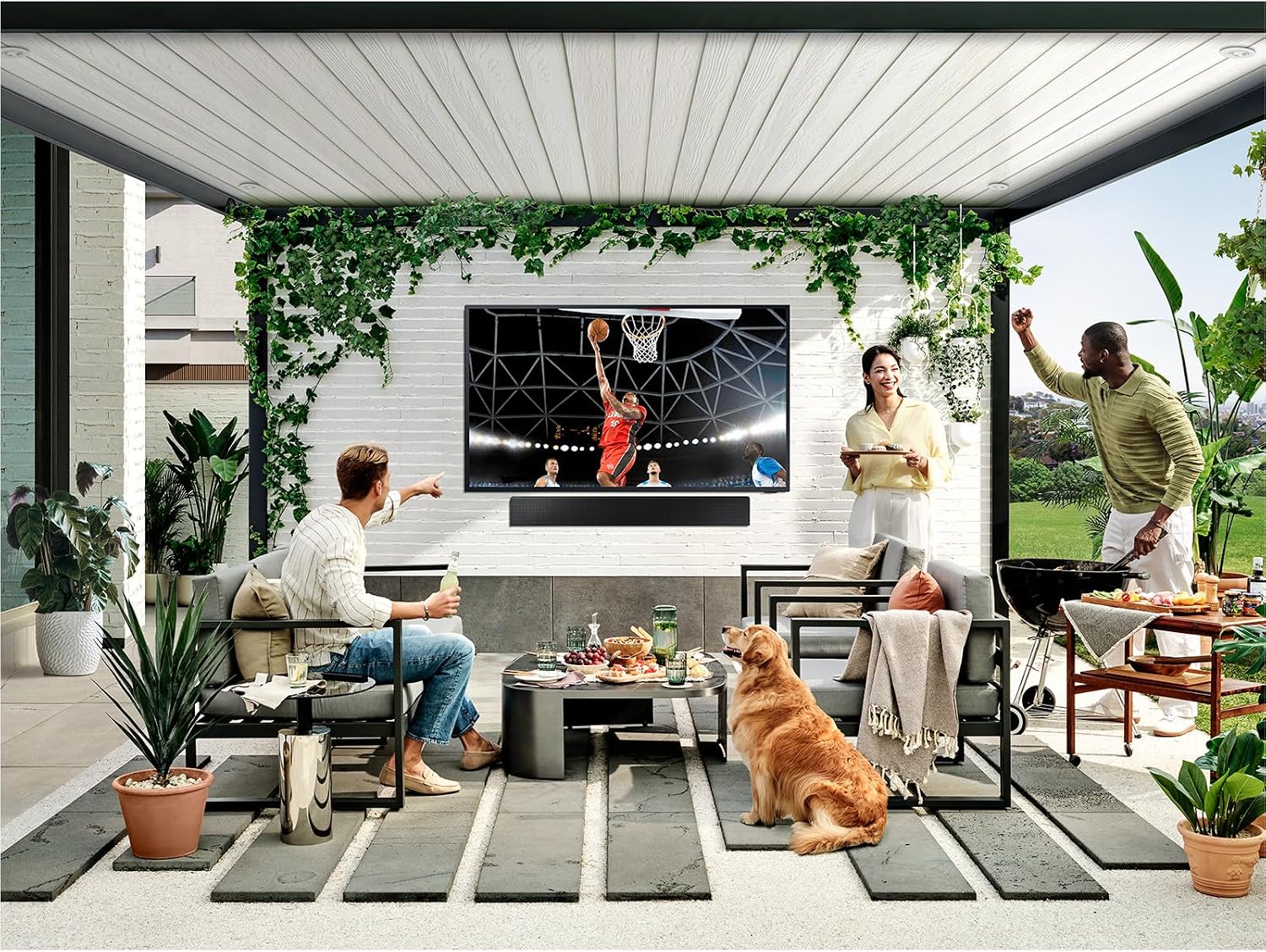 SAMSUNG 55-Inch Class Neo QLED 4K The Terrace Partial Sun, Quantum HDR+(QN55LST7DAFXZA, 2024 Model) + SAMSUNG HW-LST70T 3.0ch The Terrace Outdoor, IP55 Weather Resistant,