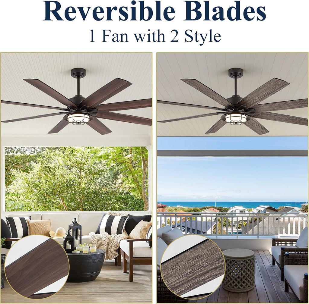 NORFOLK Outdoor Ceiling Fans with Lights, Waterproof Ceiling Fan and Remote for patios, 3 Color LED Lighting for Patios, Gazebos and Indoor, Wet Rated Farmhouse Style (60 Inch)