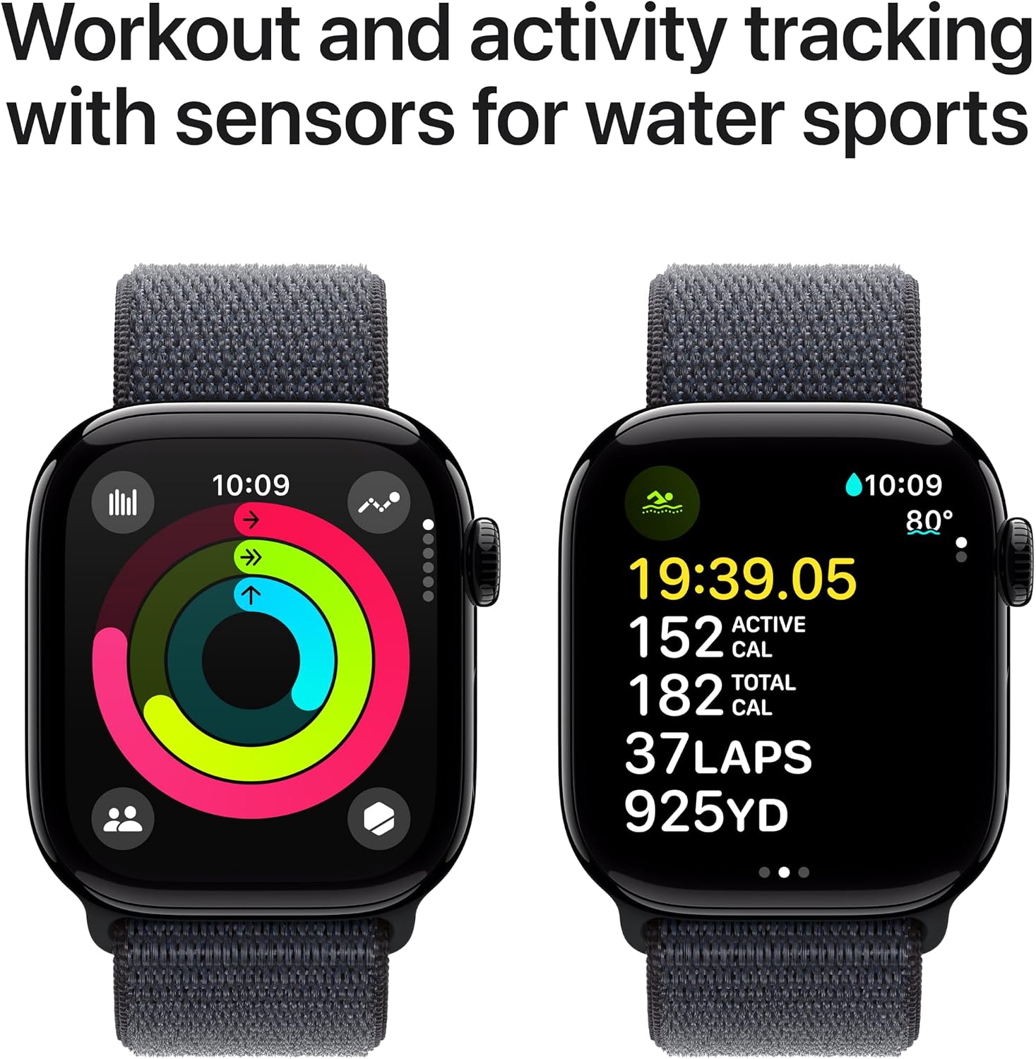 Apple Watch Series 10 [GPS 42mm case] Smartwatch with Jet Black Aluminum Case with Ink Sport Loop. Fitness Tracker, ECG App, Always-On Retina Display, Carbon Neutral