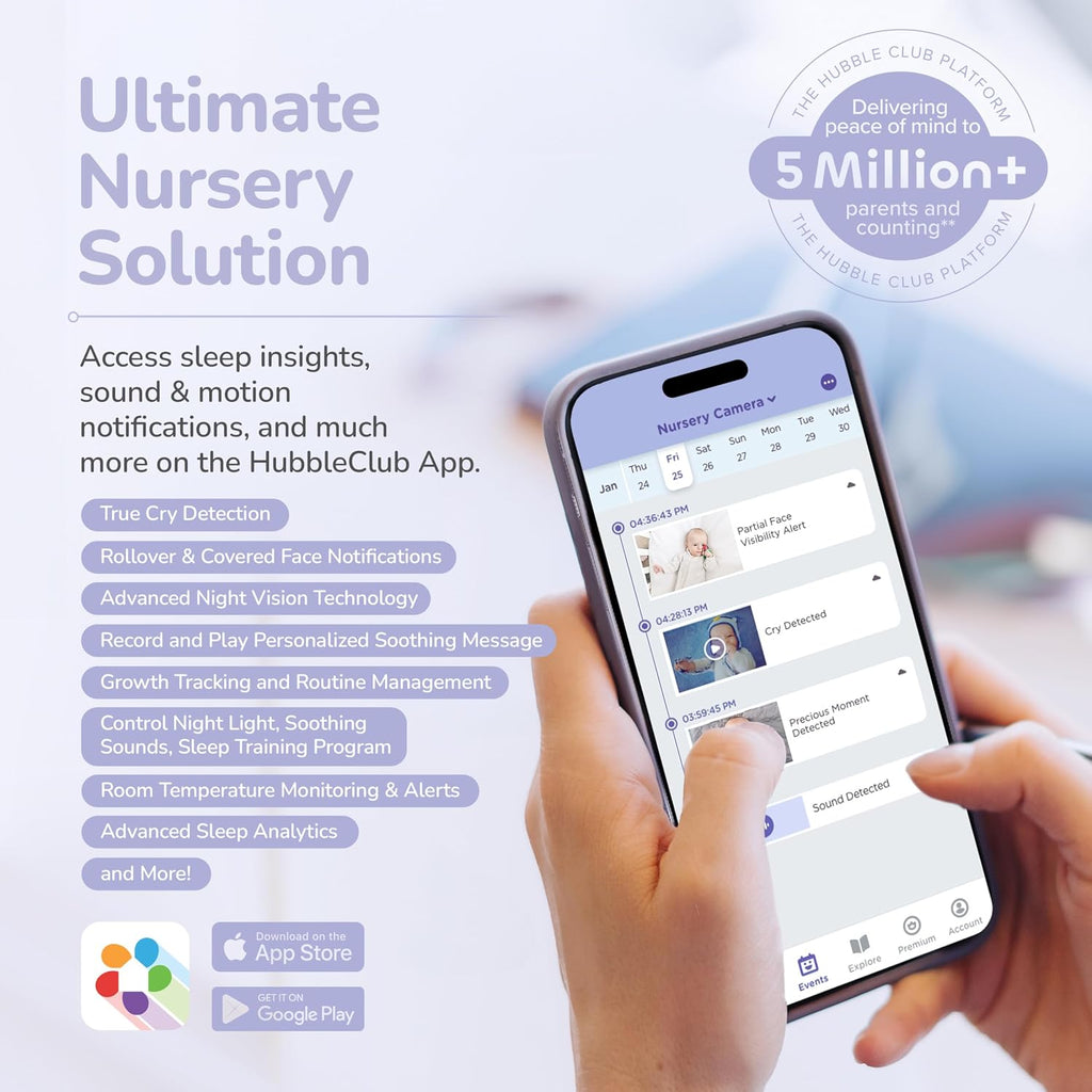 HUBBLE CONNECTED Nursery Pal Skyview Baby Monitor — 5in HD Baby Monitor with Camera and Audio, Remote Access via Smart Device, 7-Color Night Light, Sleep Trainer & Soother — Complete Nursery System